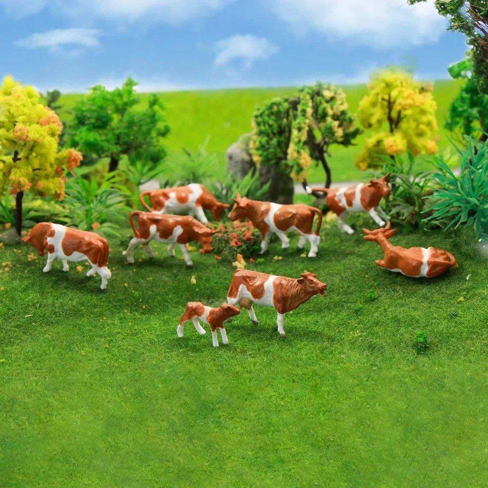 Farm Animals Figure Toys Set 1:87 HO Scale Model Cows Figures 36PCS Miniature Landscape