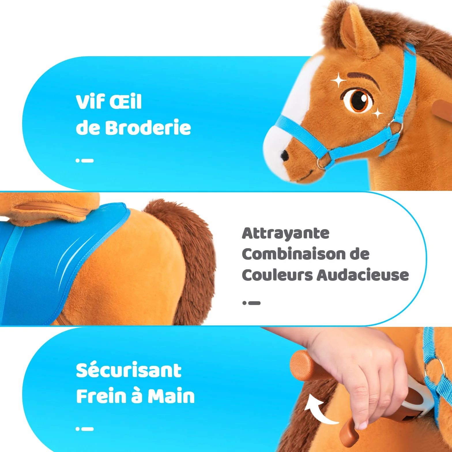 PonyCycle Essentiel Modèle E Cheval à Monter avec Roulettes et Frein Brun Taille 4 pour 4-7 Ans