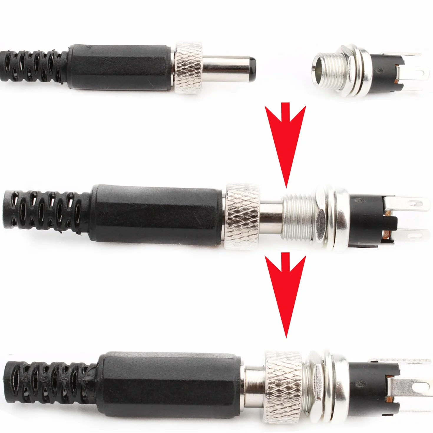 Lot de 5 fiches creuses 5,5 x 2,5 mm, connecteurs DC à souder avec capuchon étanche