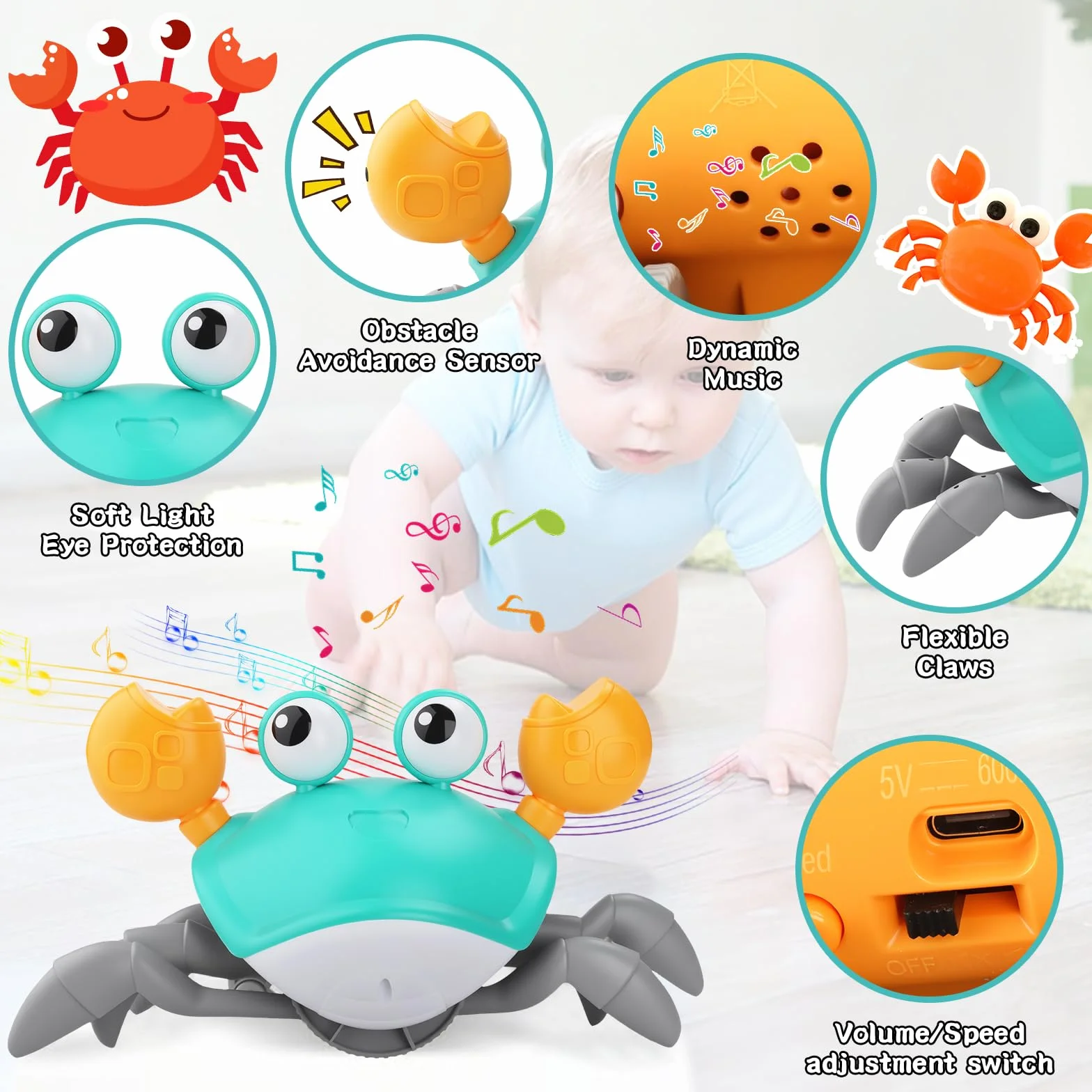 UCAMP Crabe Dansant Interactif avec Musique LED pour Bebe 6-12 Mois Jouet Eveil Sensoriel