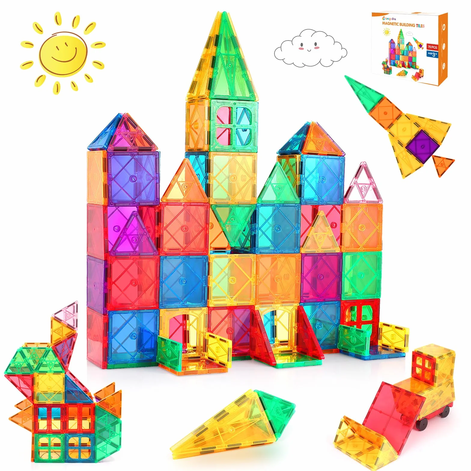 Blocs Construction Magnétiques Enfants Jouet 70 Pièces 3D Cadeau pour 3-8 Ans