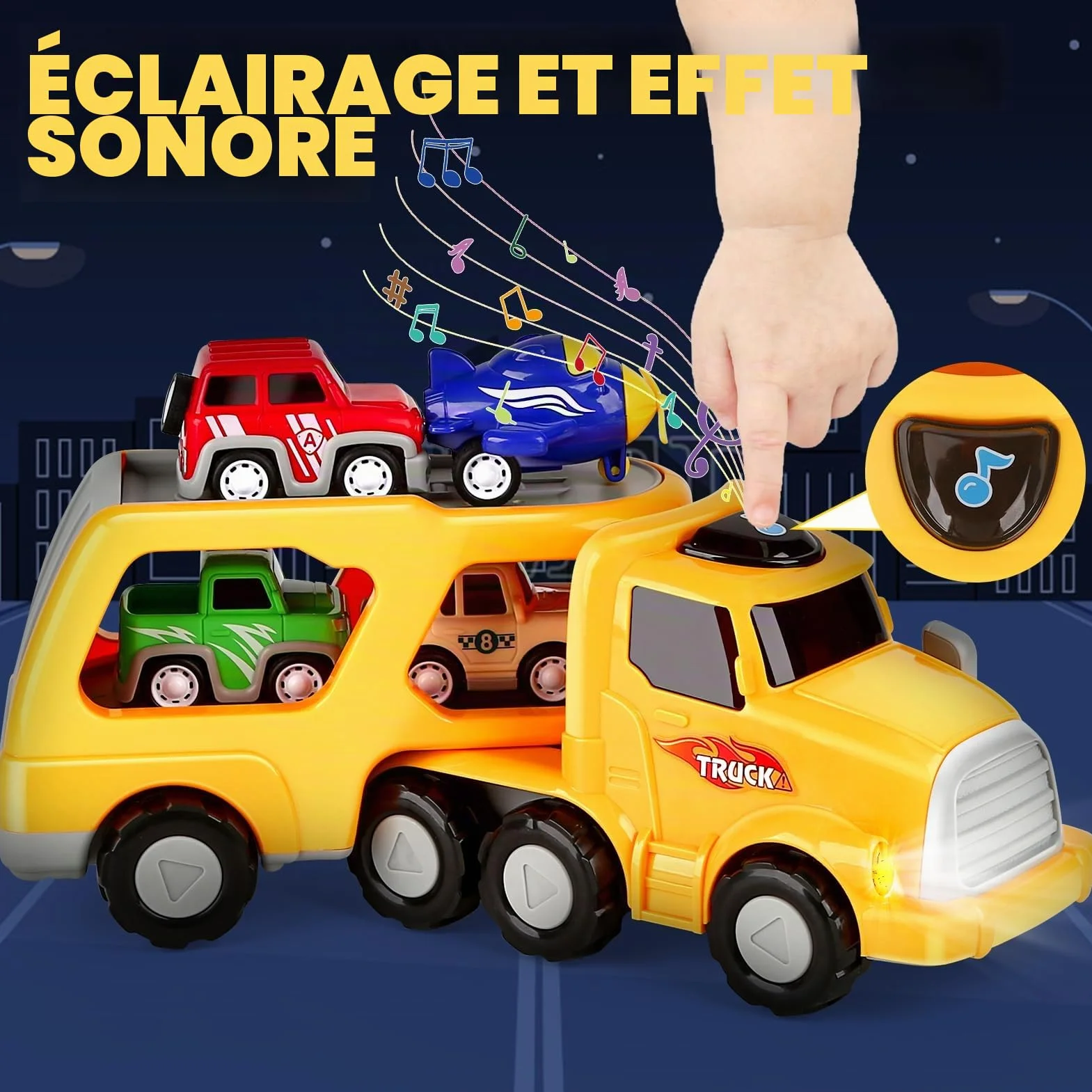 Jouet de Camion pour Enfant 5 en 1 avec Sons et Lumières Cadeau de Noël pour 2-4 Ans Garçon Filles
