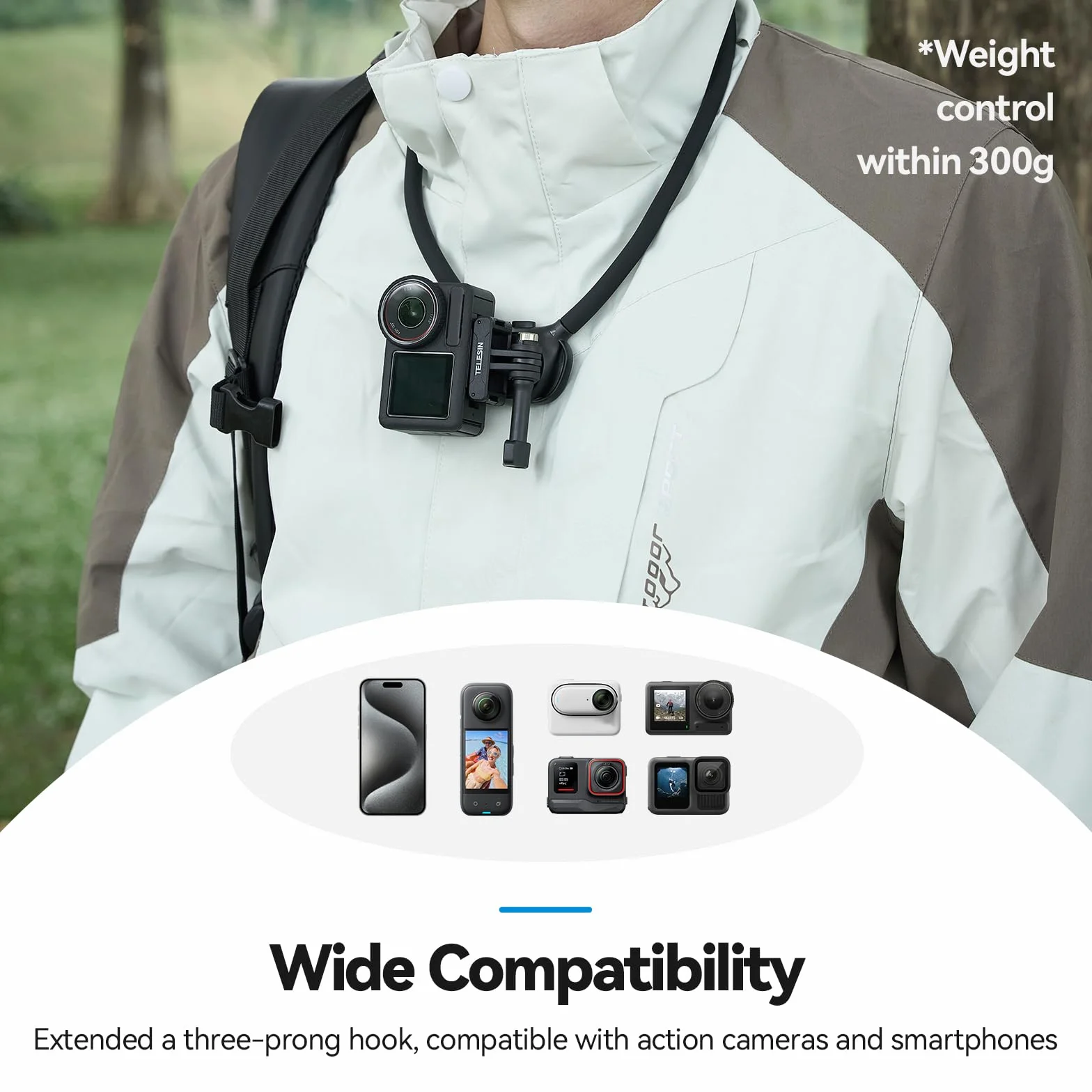 TELESIN SE 2.0 Support de Cou pour GoPro Hero 13 12 11, DJI Osmo Action 6/5/4, Insta360 X5 Ace Pro, avec Rotation et Sangle de Poitrine