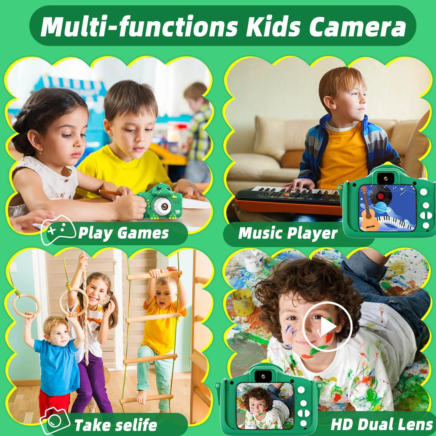 Appareil Photo Numérique Enfant 2.0 Pouces 1080P HD Mini Caméra avec Carte 64GB Cadeau Anniversaire 3-10 Ans