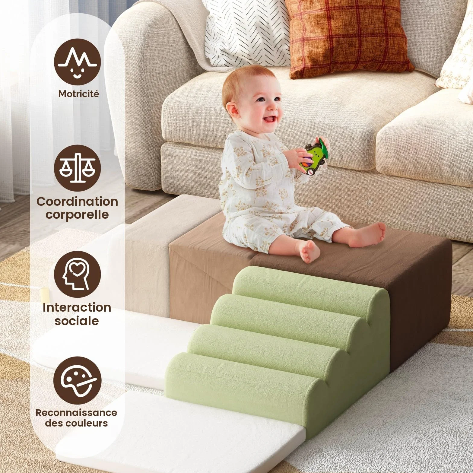 BanaSuper Jeu de Motricité Enfant Parcours Motricité Blocs Mousse Éducatifs avec Velcro Structure d'escalade Antidérapante Gris