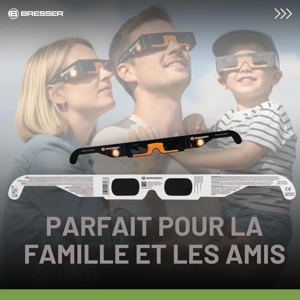 Bresser lot de 5 lunettes d'éclipse solaire observation sûre du soleil film filtrant lumière blanche qualité supérieure ISO 12312-2:2015