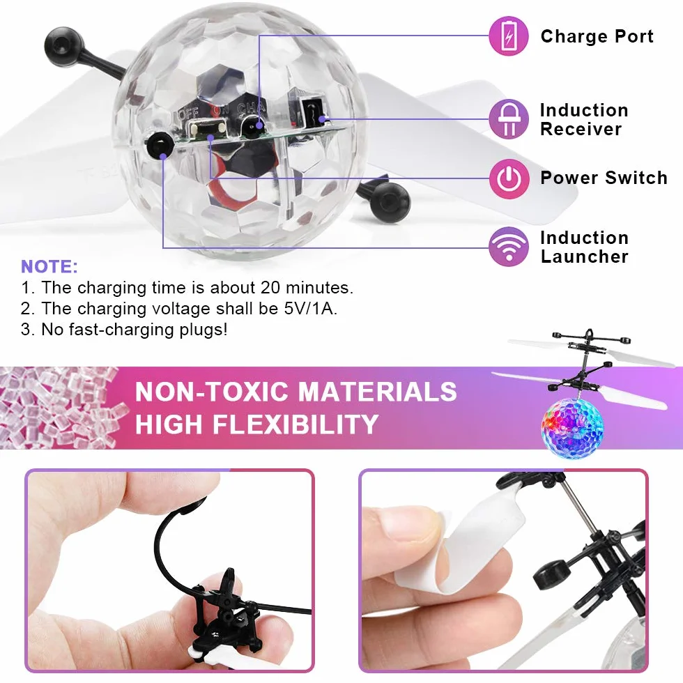 RC Flying Ball Jouet Cadeau pour Enfants 8-12 Ans, Induction Infrarouge Hélicoptère Drone avec LED Lumière