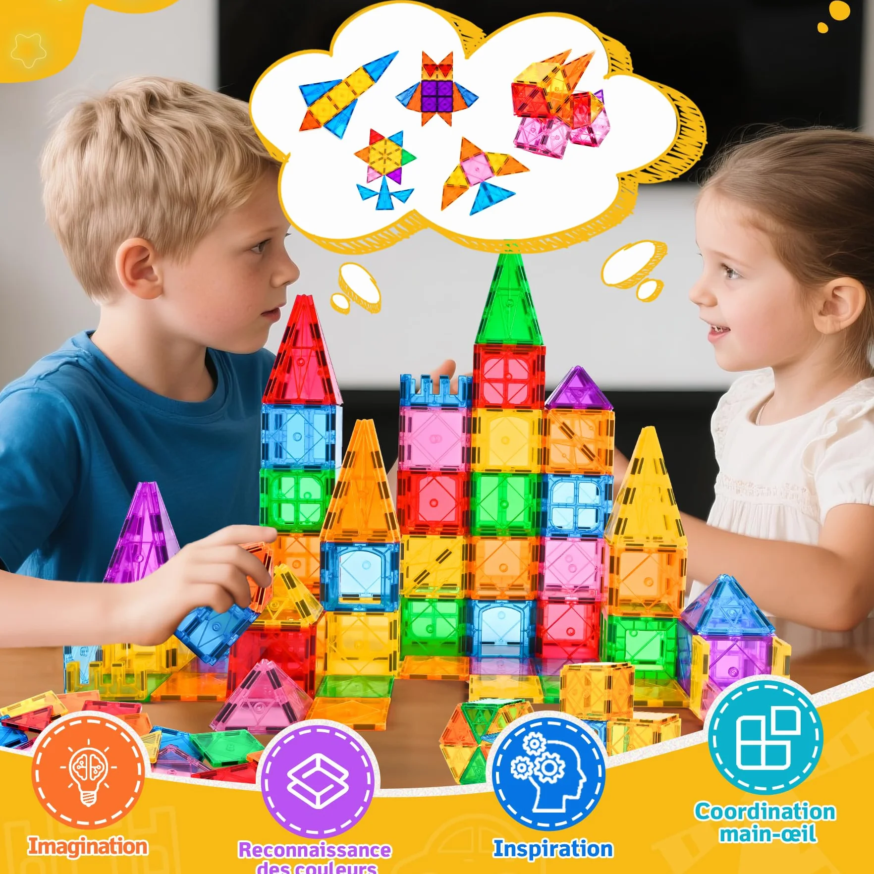 Blocs Construction Magnétiques 100 Pièces Jouets Magnétiques Enfant 3-8 Ans