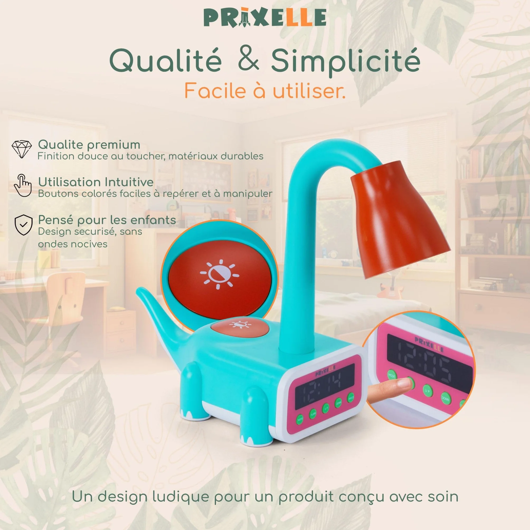 Kronosaur Reveil Enfant Dinosaure 3 en 1 Lampe Douce de Chevet Lune Gardienne