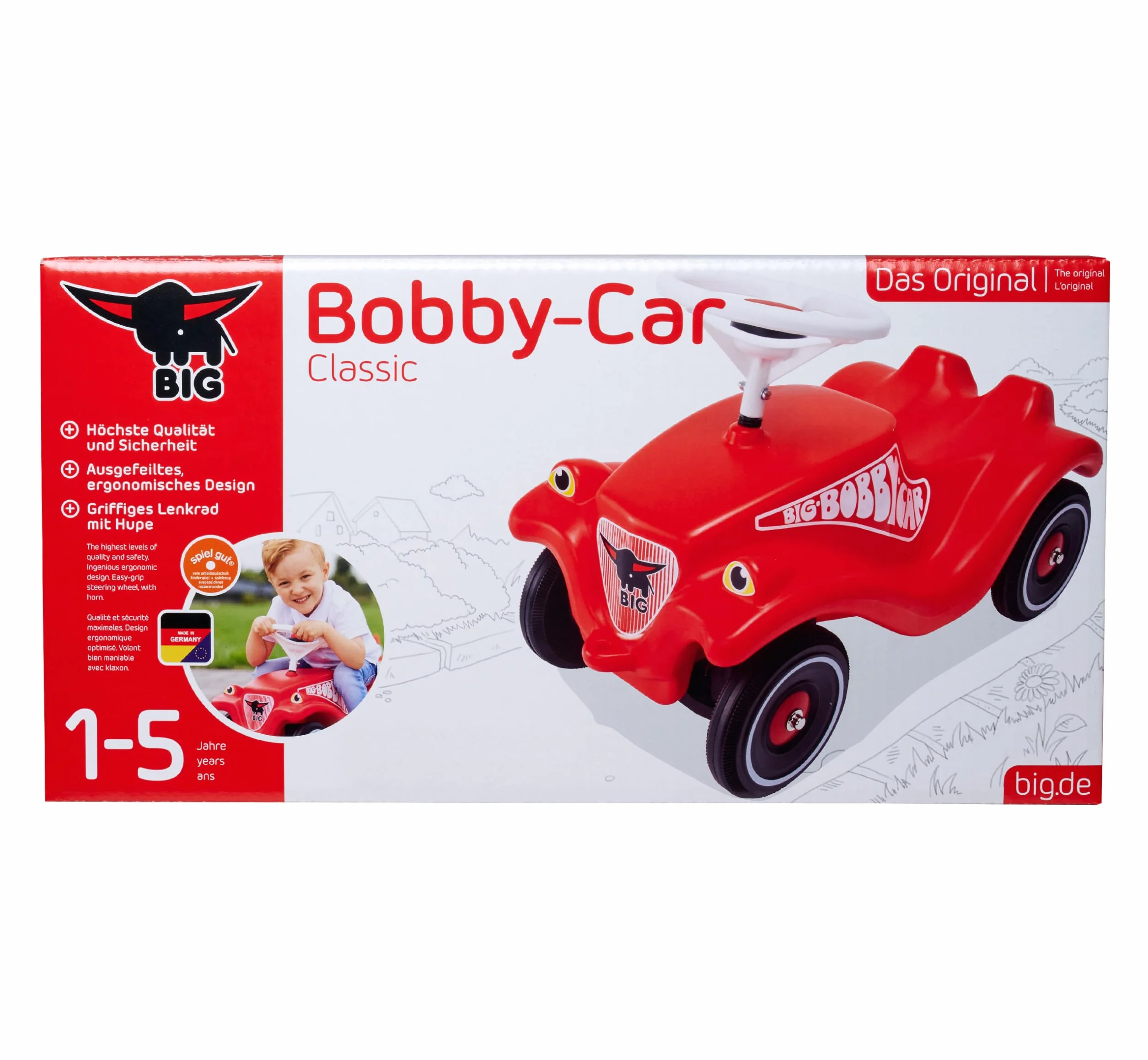 Simba Big Bobby Car Classic Rouge Porteur Enfant Klaxon Dès 12 Mois