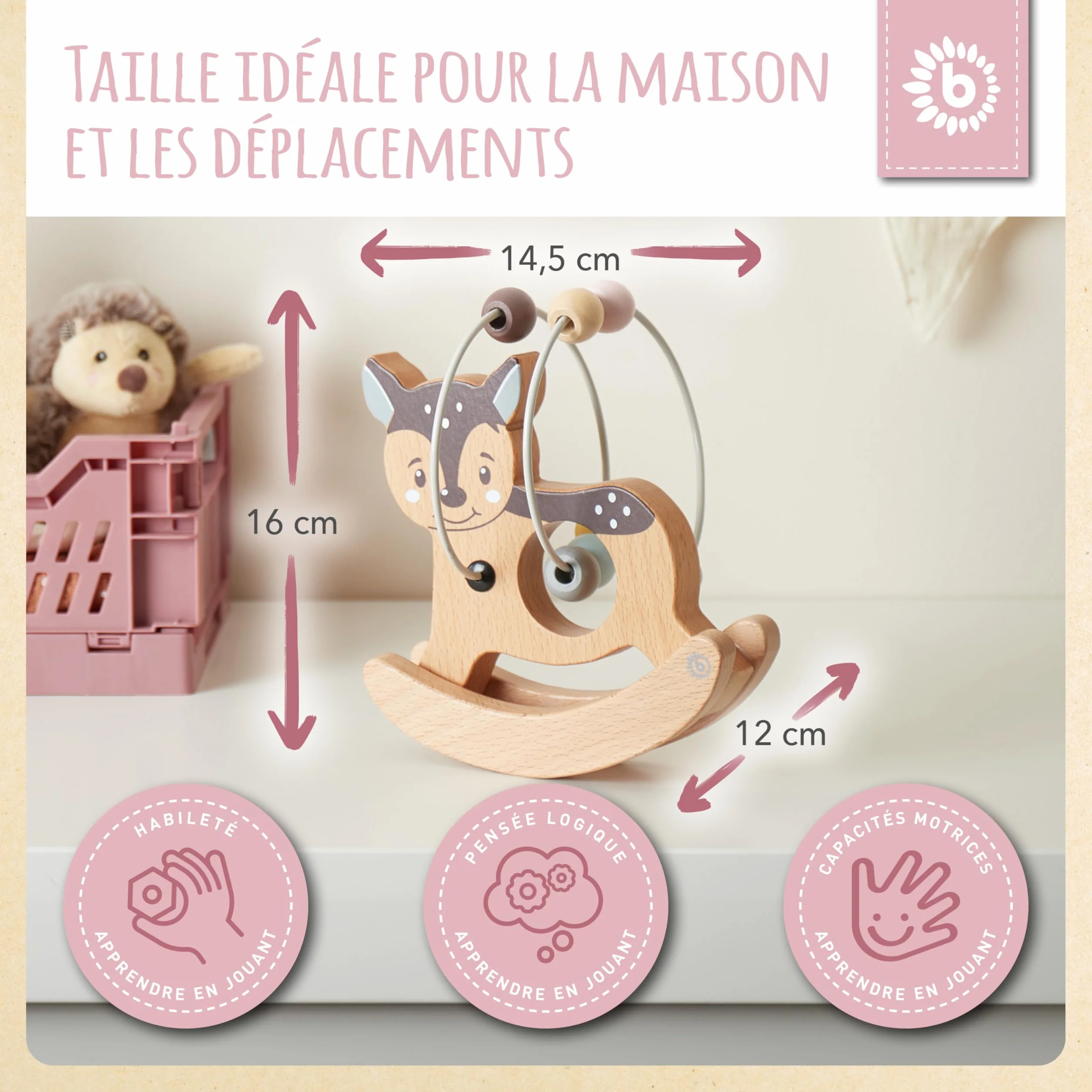 BIECO Nœud de motricité en Forme de cerf avec Bascule - Jouet de motricité à partir de 1 an - Mignon Jeu de Labyrinthe en Forme de cerf