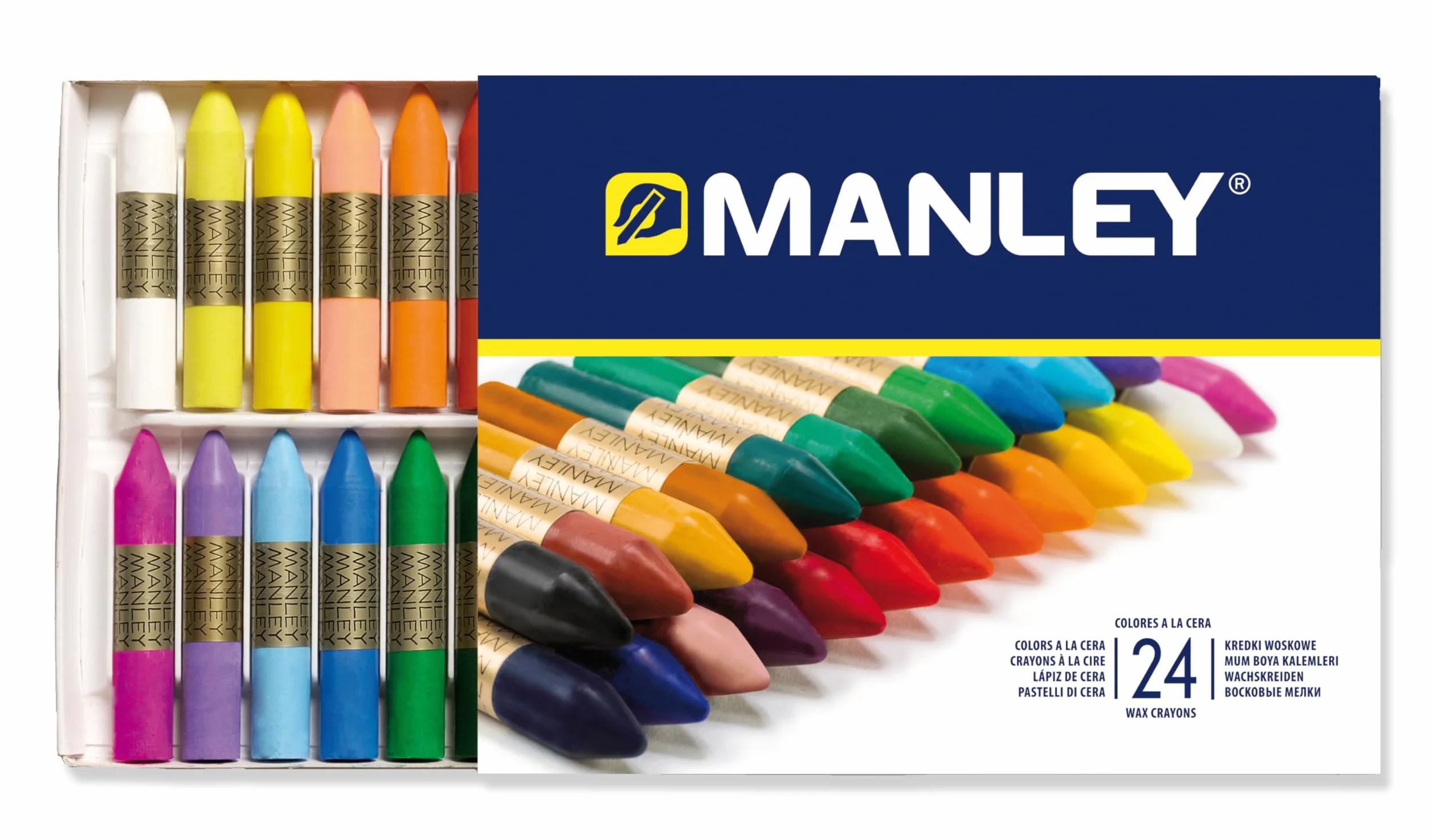 Manley Craies à la Cire 24 Unités Professionnelles Pochette Couleurs Assorties