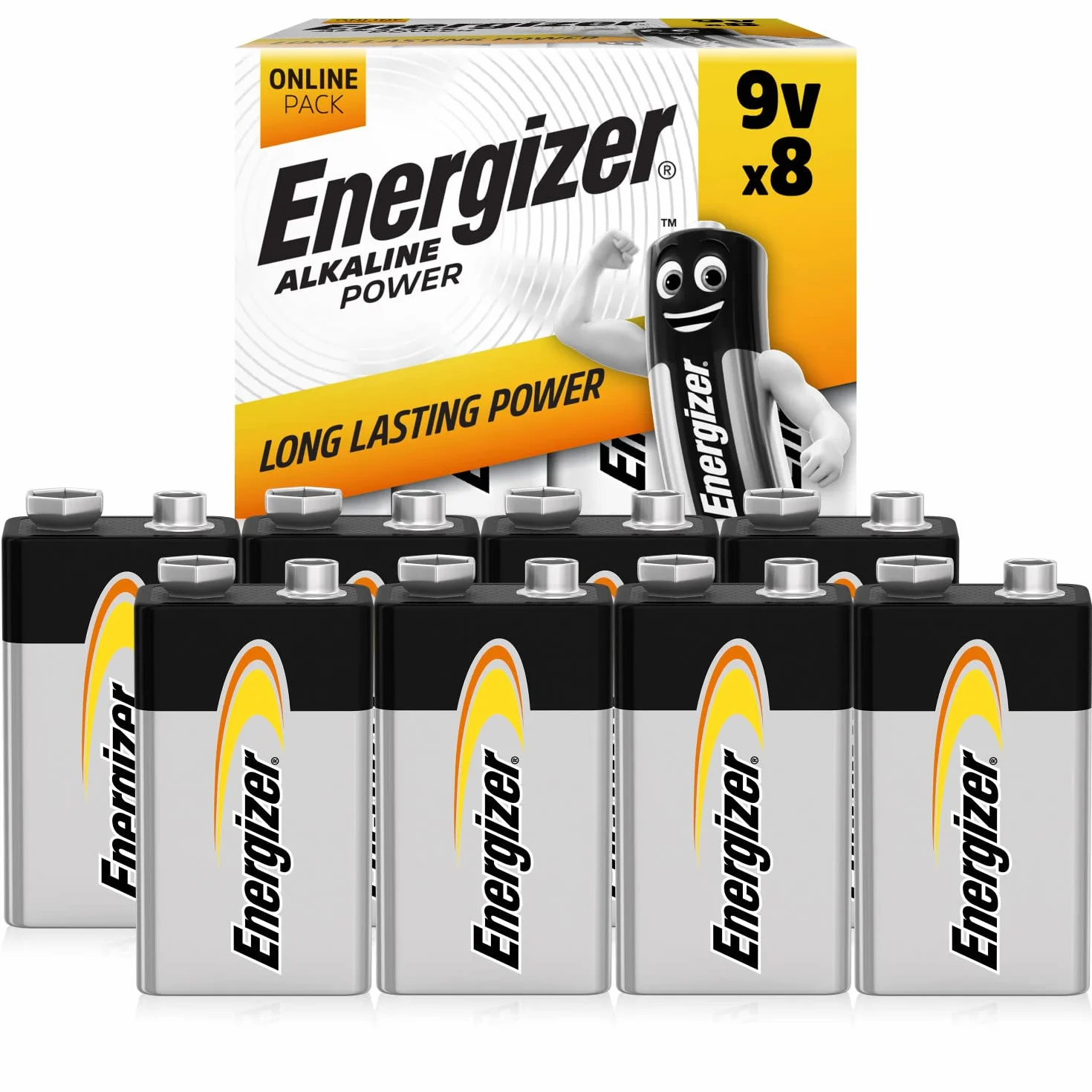 Energizer Max Pile 9V Alcaline Lot de 8 Longue Durée pour Détecteurs de Fumée