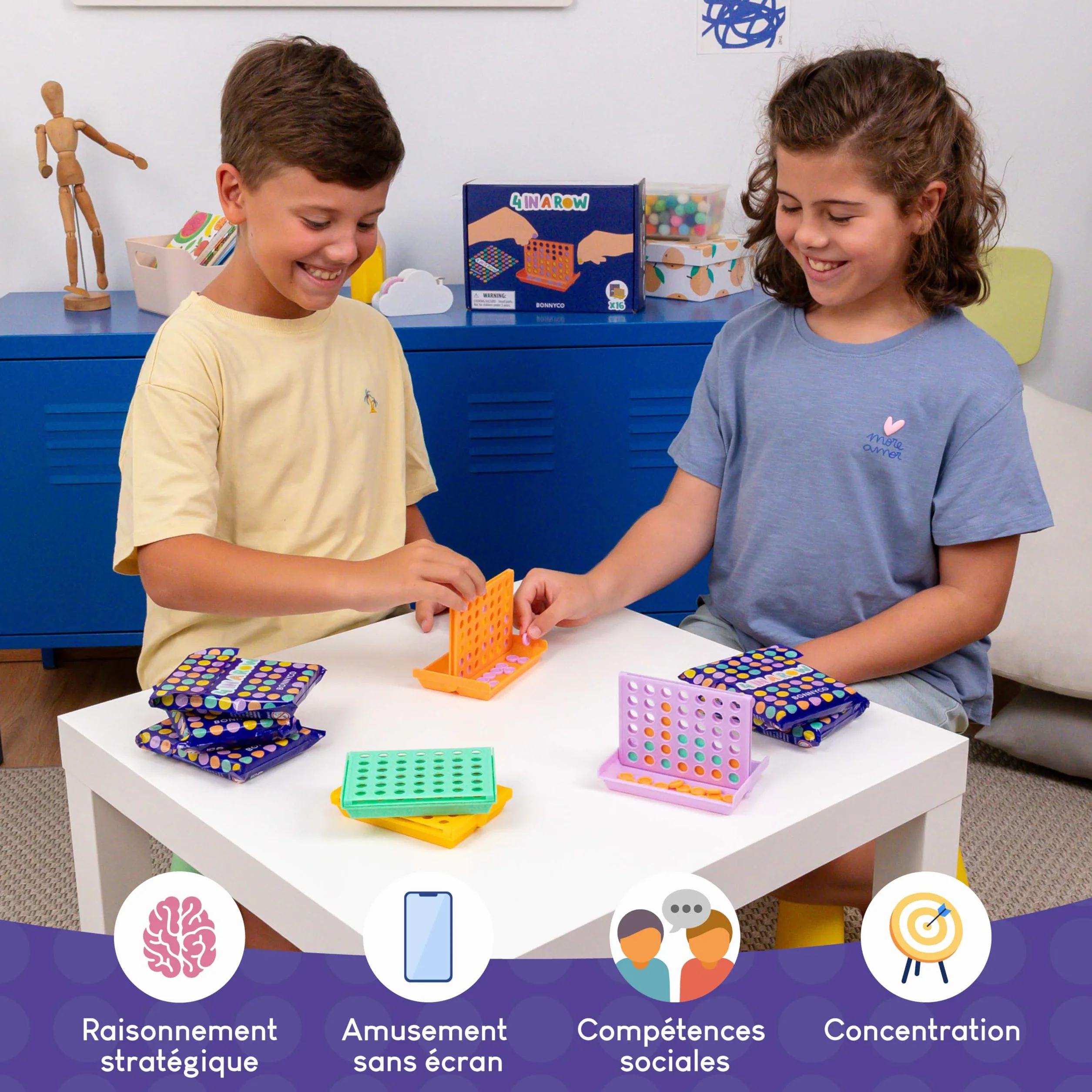 BONNYCO 4 en Ligne Pack 16 Mini Jeux de Société Voyage Enfants 3-12 Ans Cadeau Anniversaire