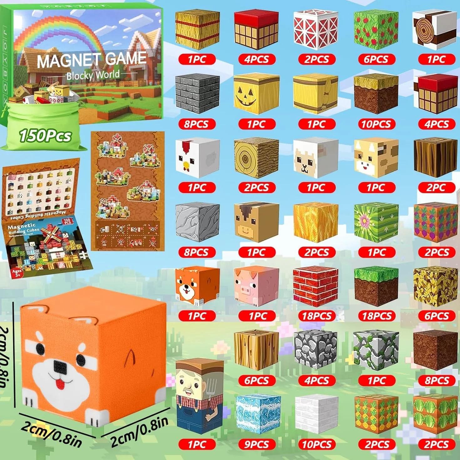 Blocs de Construction Magnétiques 150Pcs Set Éducatifs Jouets pour Enfants 3+