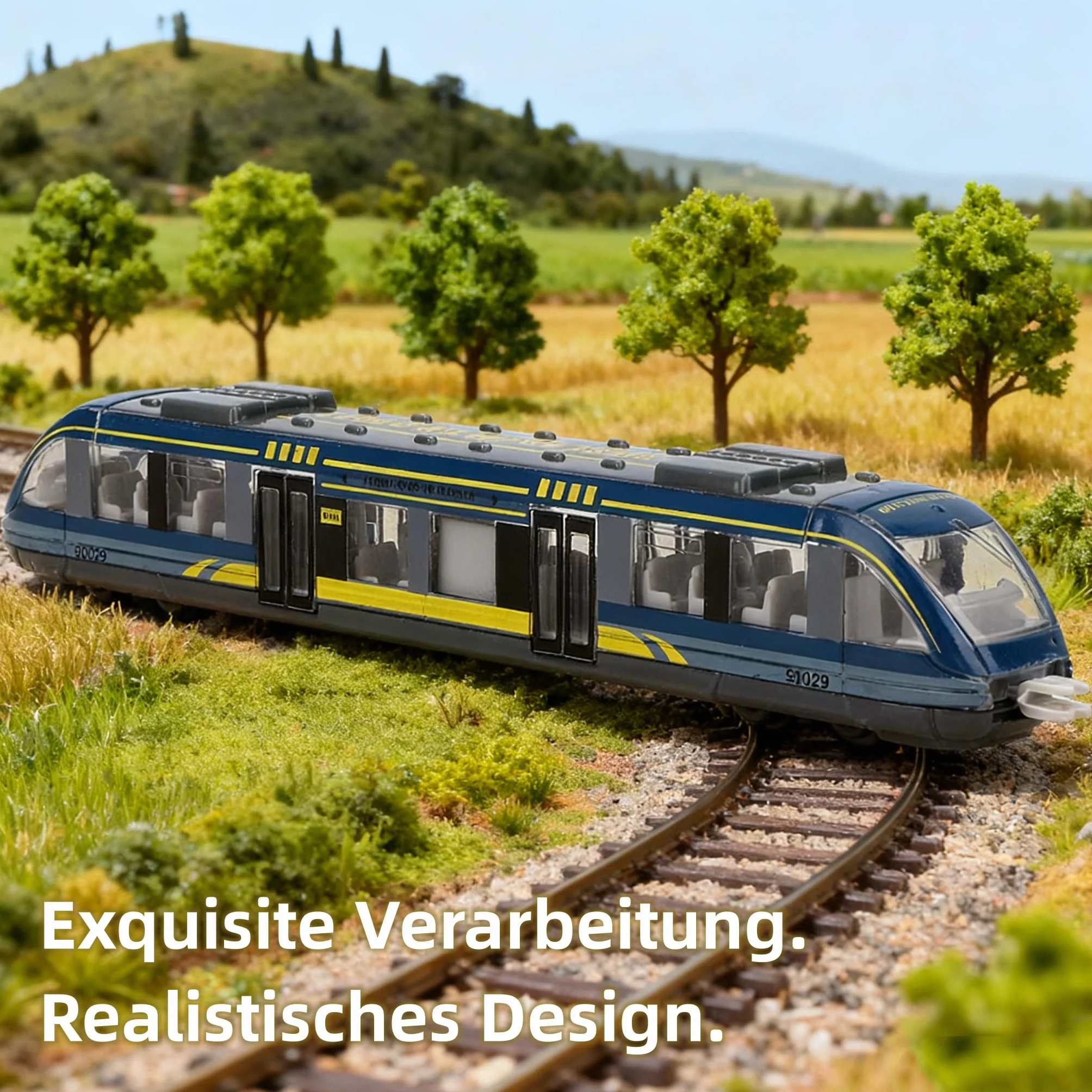 Ensemble de Train Modèle Jouet éducatif Enfants Simulation Alliage Bus Bleu
