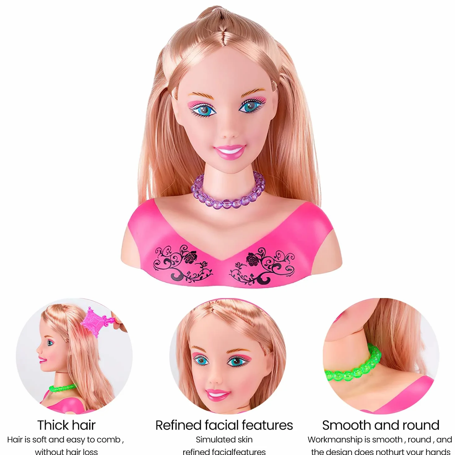 Tête à Coiffer et Maquiller Jeu de Jouets, Poupée Styling Head Hairdressing 35pcs Rose