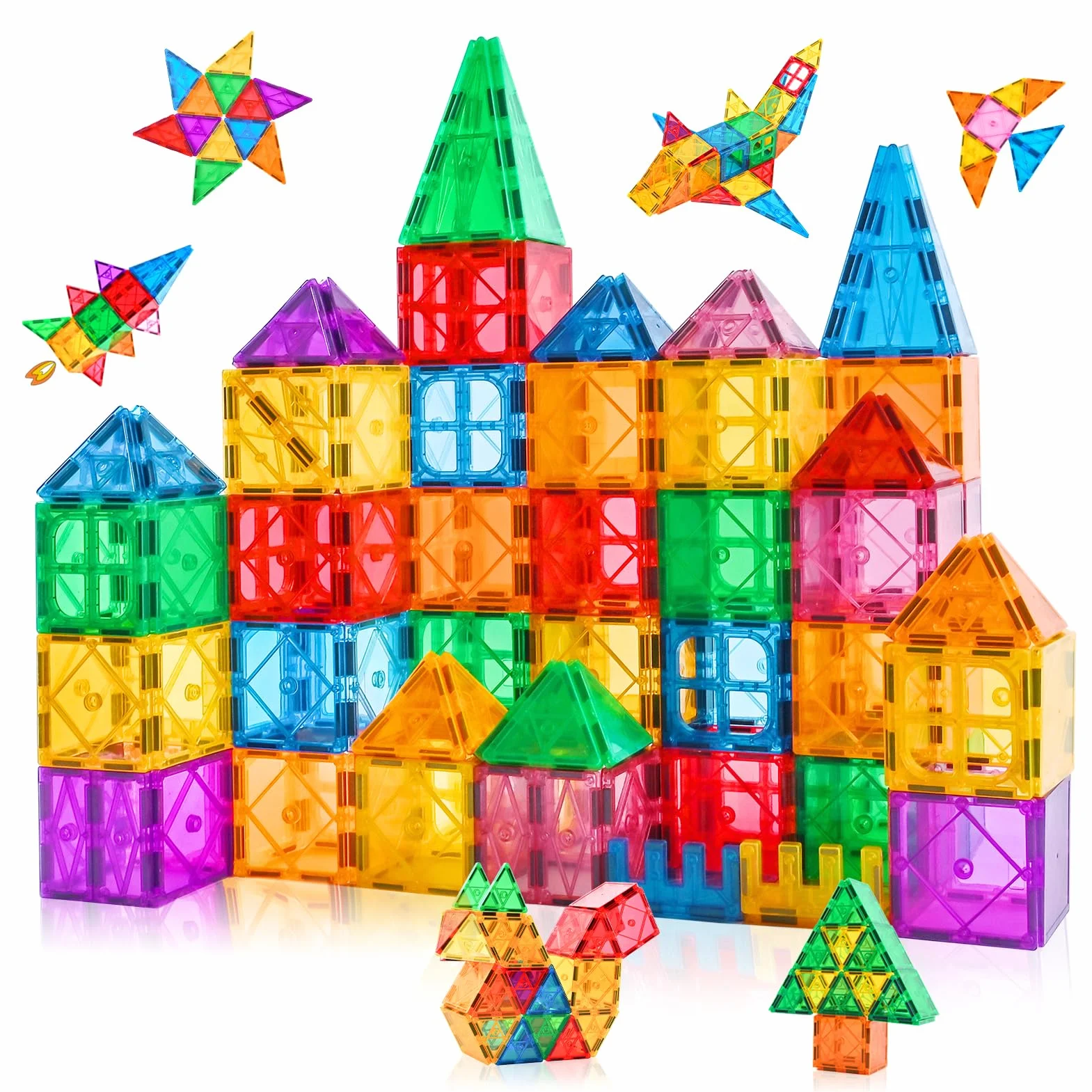 Katiago Blocs Construction Magnétiques Enfants 64 Pièces 3D Jeux Aimantés Cadeaux Noël 3-6 Ans Filles Garçons