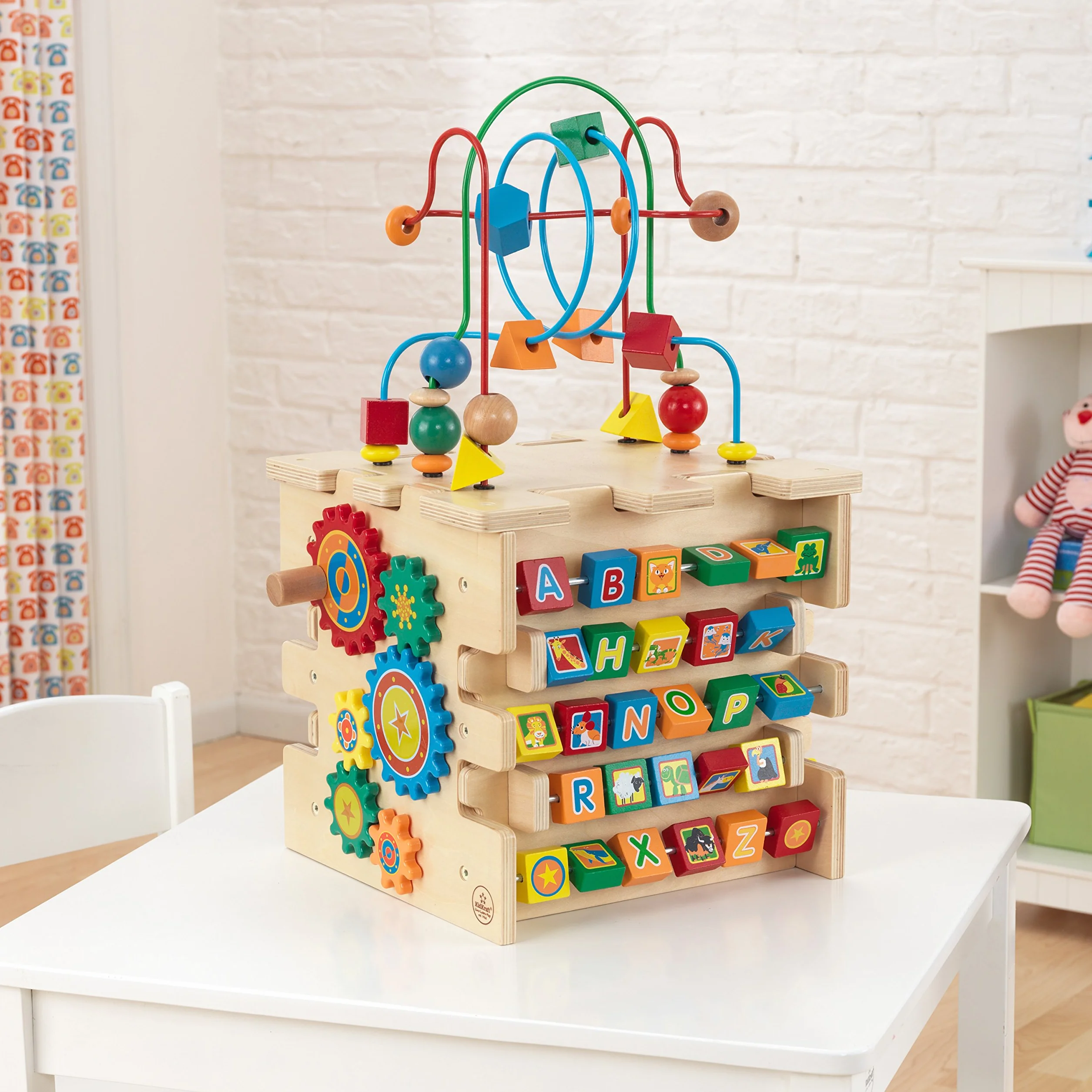 KidKraft Cube d'Activité Bébé Deluxe en Bois, Centre éducatif avec Labyrinthe de Perles et tri, Jouets d'Activité et de Développement 1 Ans