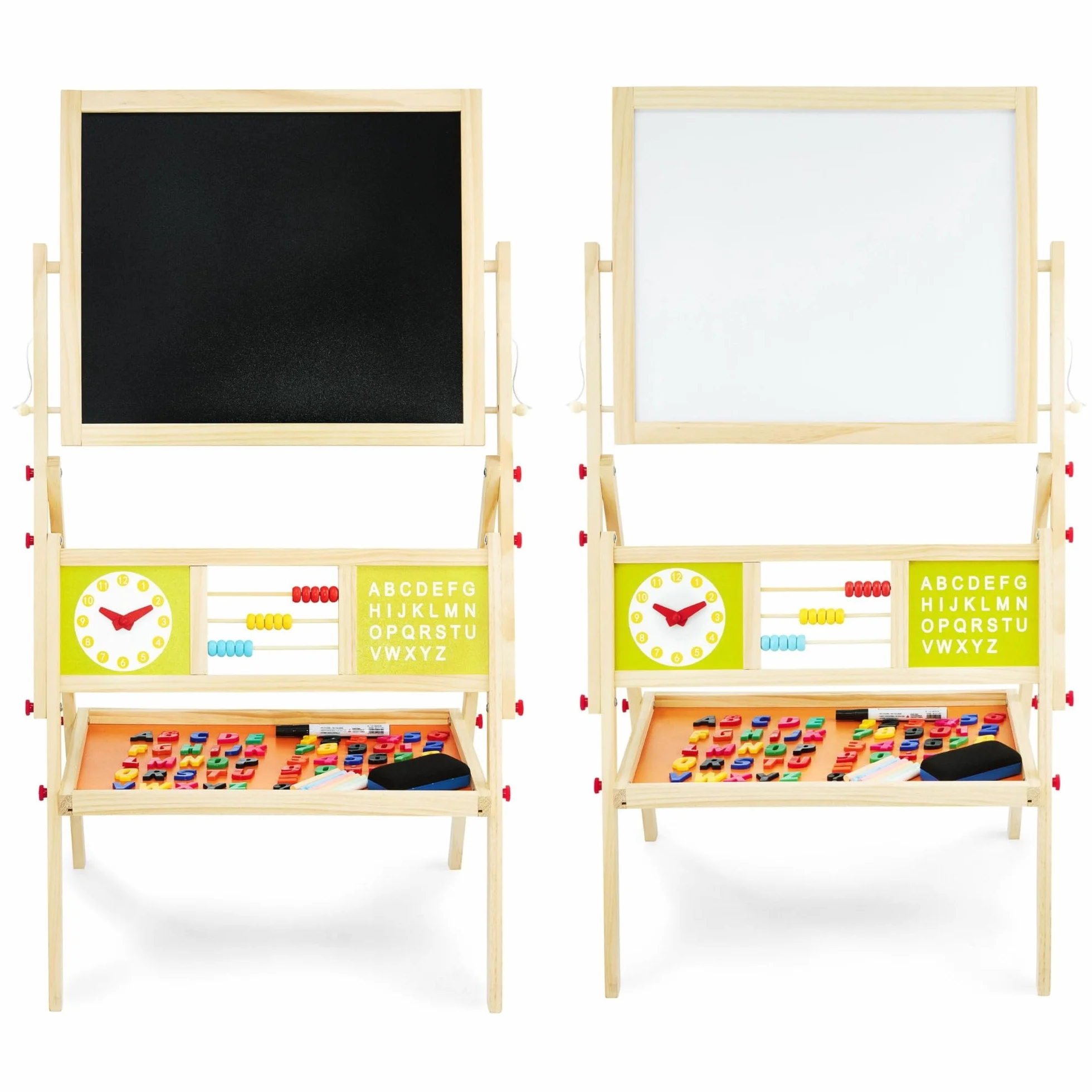 Mamabrum Tableau Enfant Bois Double Face Magnétique Craie 98 x 45 x 42 cm Chevalet avec Alphabet