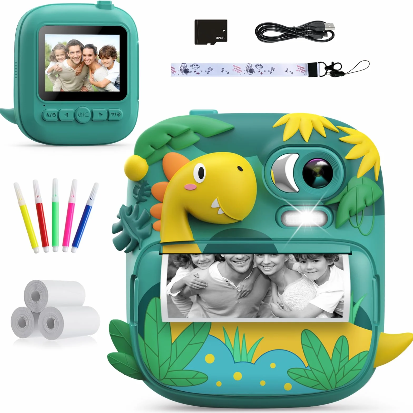 CAMCLID Appareil Photo Instantané Enfants 12MP 1080P avec Carte 32G et Papier 2,4 Pouces