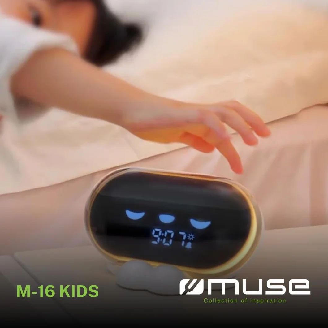 Muse M-16 Radio-réveil LED 0,5" avec dimmer, expression faciale, réveil progressif