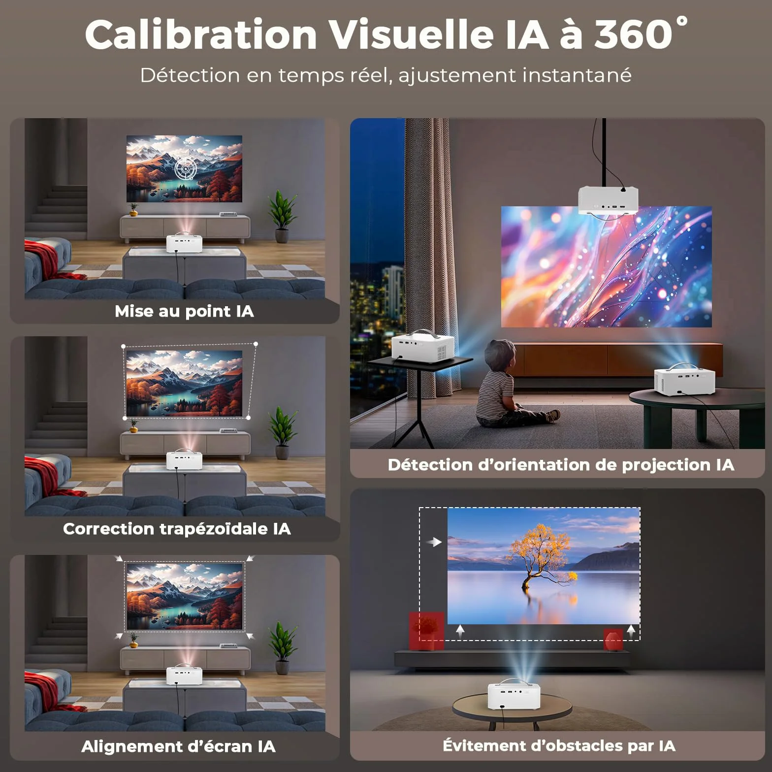 Videoprojecteur 4K 1600 Lumens Auto Focus Keystone Dolby Audio 1080P Natif Projecteur Video HDMI eARC WiFi6 Bluetooth Portable Home Cinéma