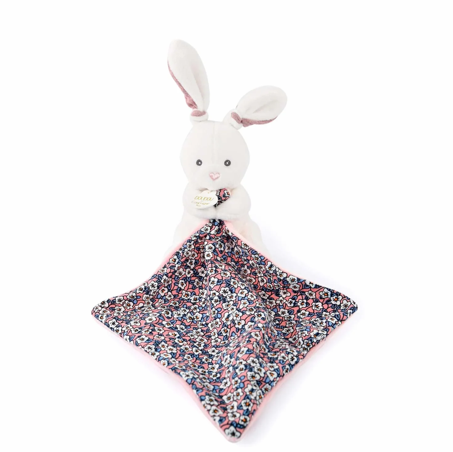 Doudou et Compagnie BOH'AIME Pantin Lapin avec Doudou Boîte en Forme de Fleur Rose Idée Cadeau de Naissance