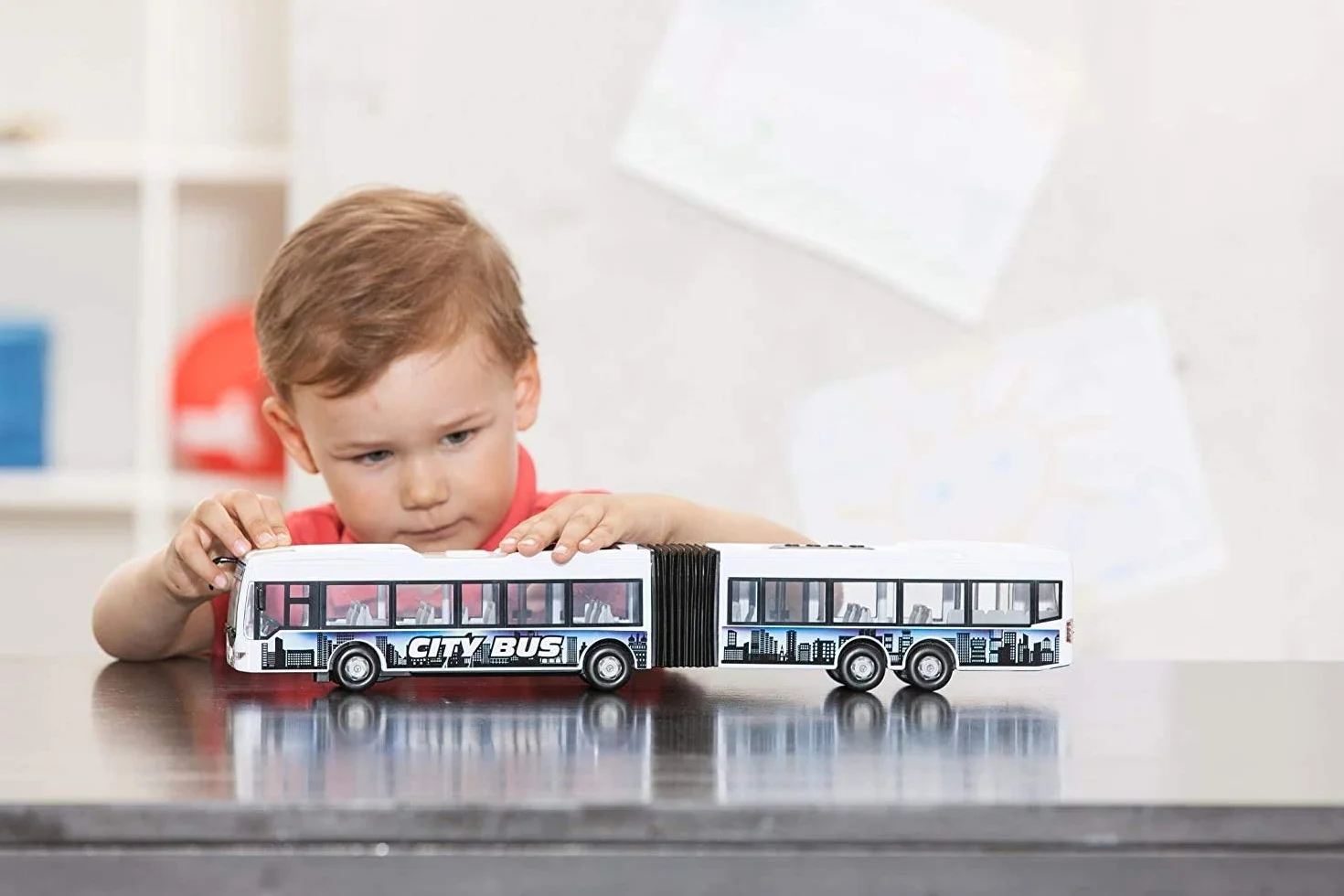 Dickie AMU Toys City Express Bus articulé, Bus Jouet, 46 cm, Rouge ou Blanc