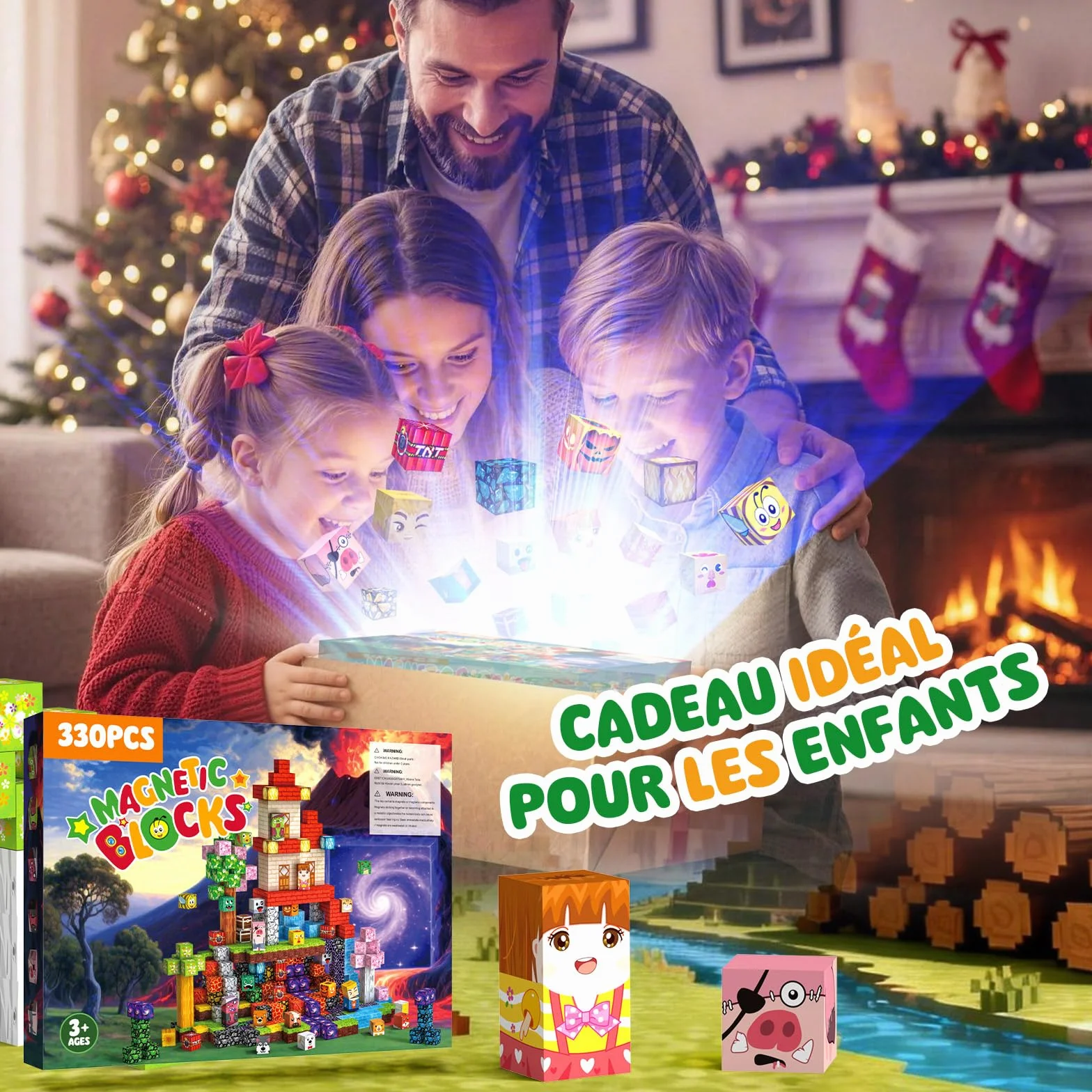 Jeu de Construction Magnétique Enfant 330 Pièces Blocs Magnétiques 2CM Jouet Créatif Montessori 3+ Ans