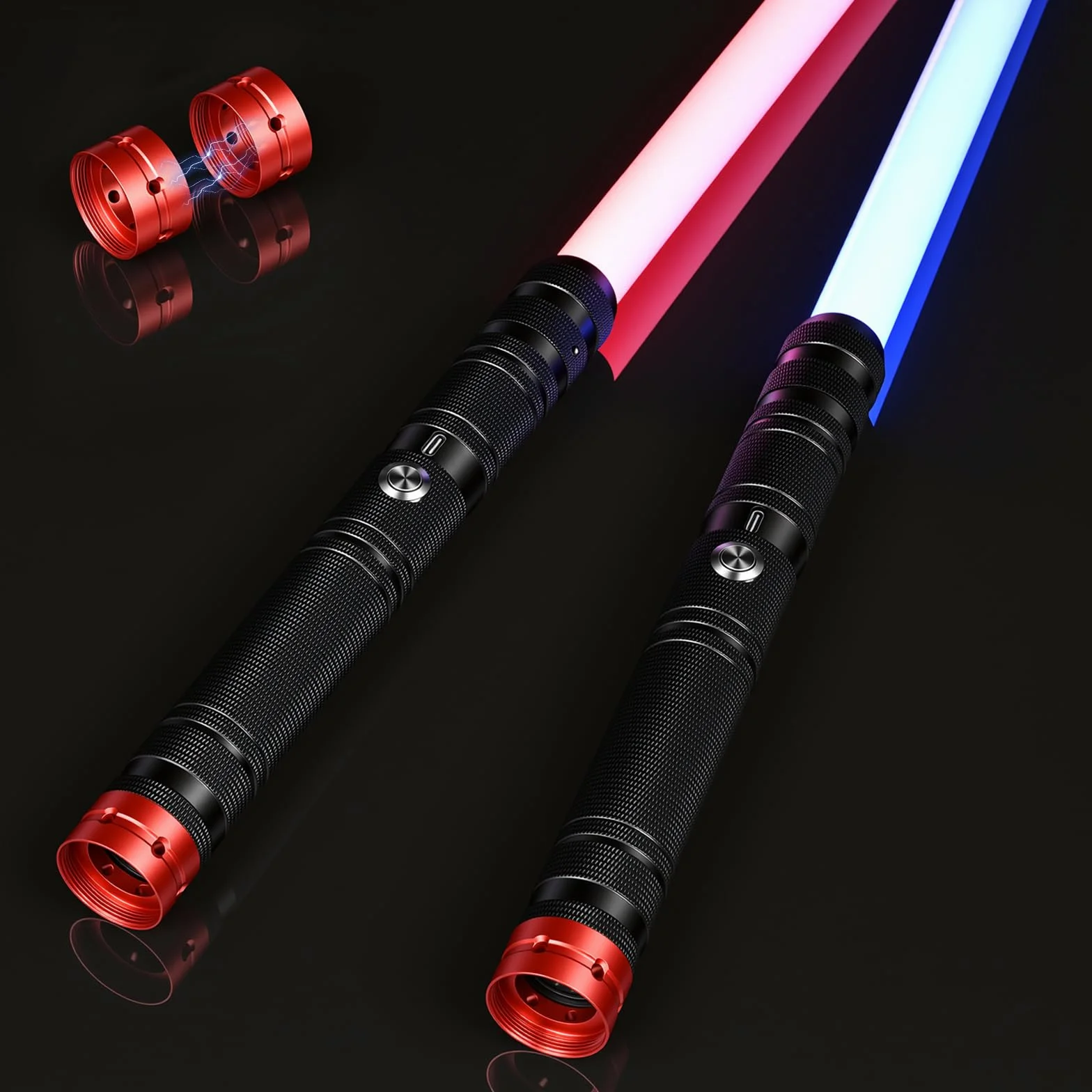 Sabre Laser Enfants RGB 15 Couleurs Rechargeable Effets Sonores FX Poignée Alliage Aluminium 2 Pièces