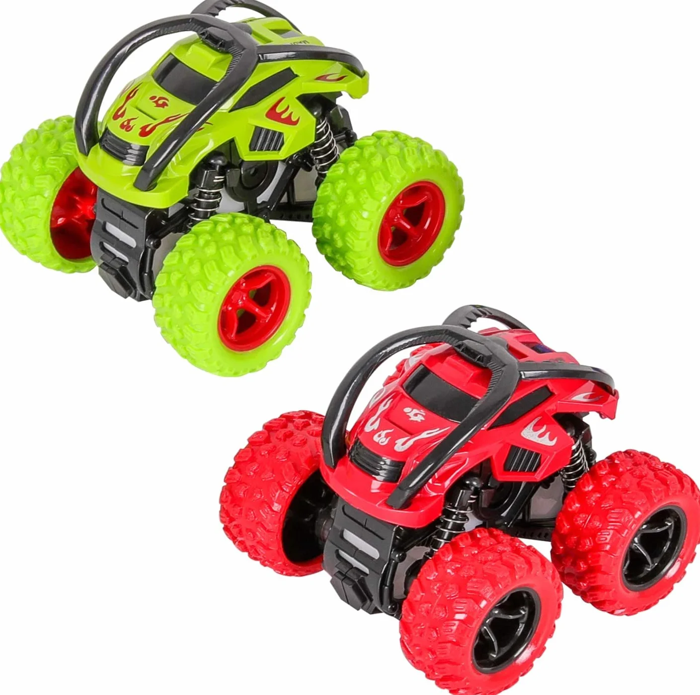 Voiture Monstre Inertie Monster Truck Véhicule Hors Route Jouet Voiture de Course 2 Pack Vert Rouge