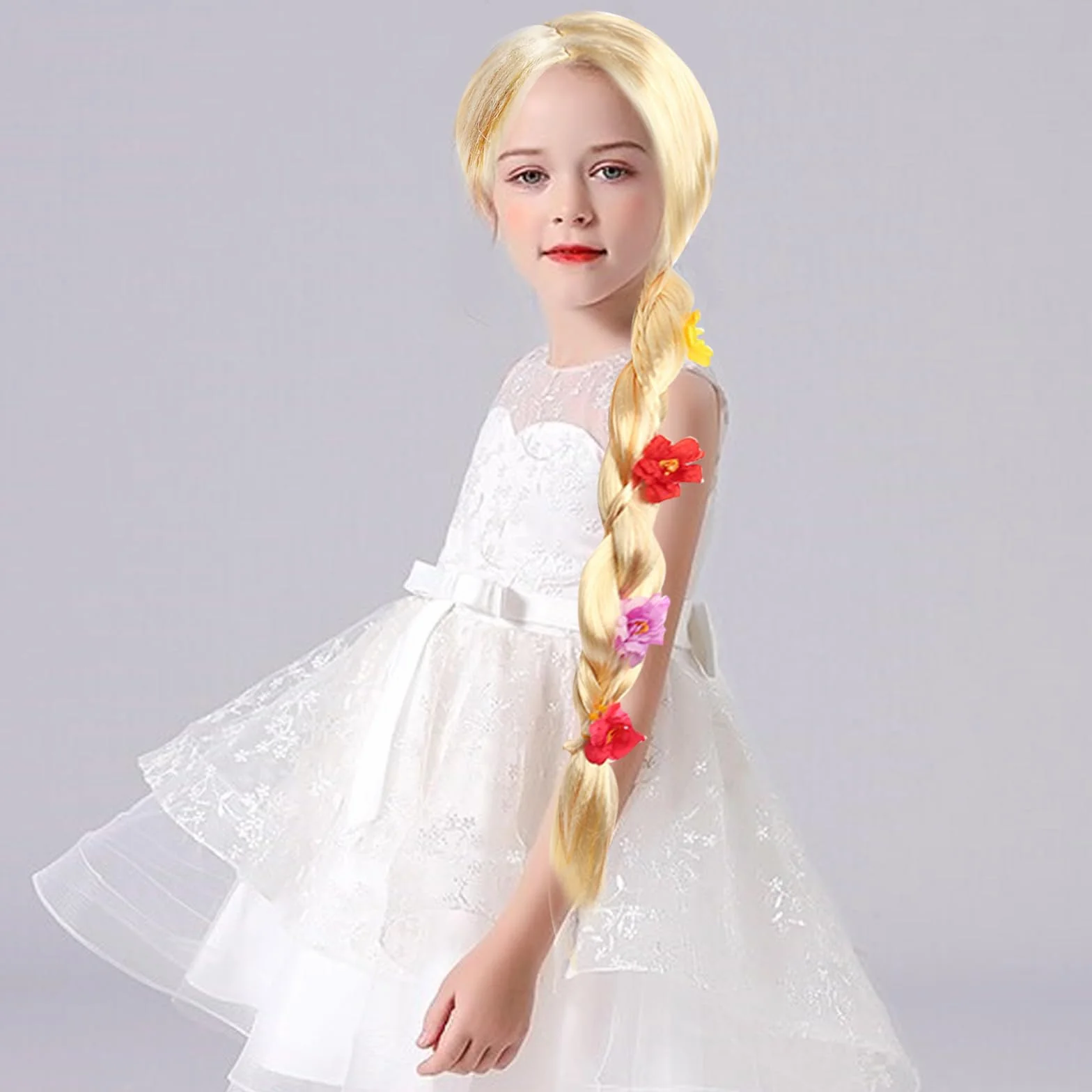 Perruque Enfant Blond Princesse Tresse Cheveux Extensions Carnaval Fête