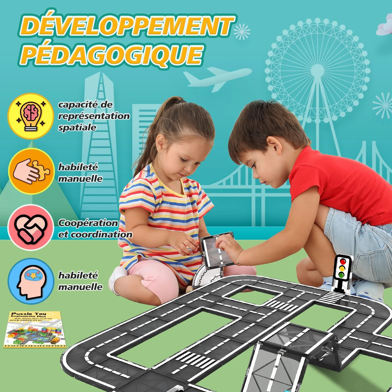 BuzzoXerex Construction Magnetique Route 70 Pièces Magnetic Tiles Enfant Éducatifs Cadeau 3 4 5 6 Ans