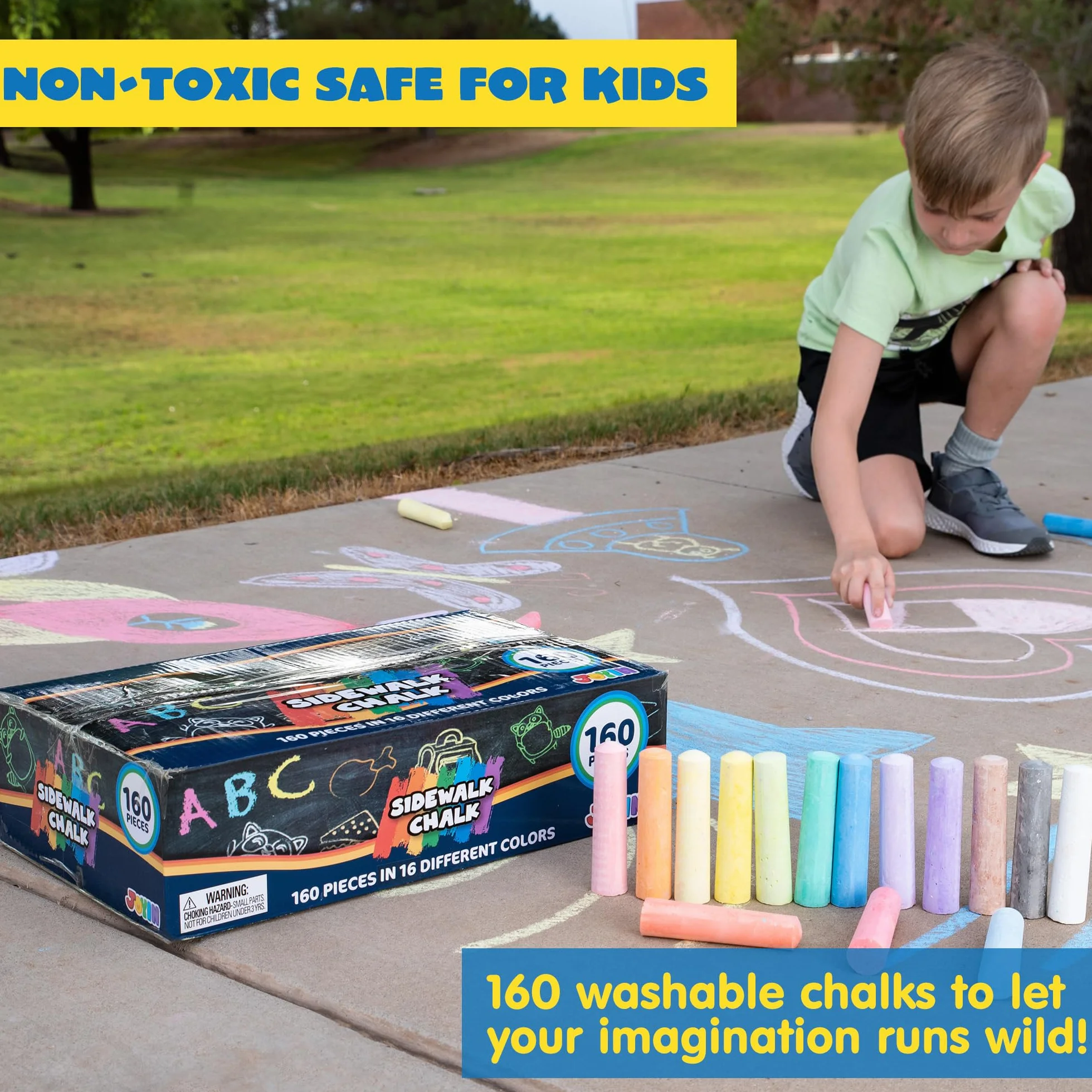 JOYIN Lot de 160 craies de trottoir lavables non toxiques pour jeux d'art en plein air