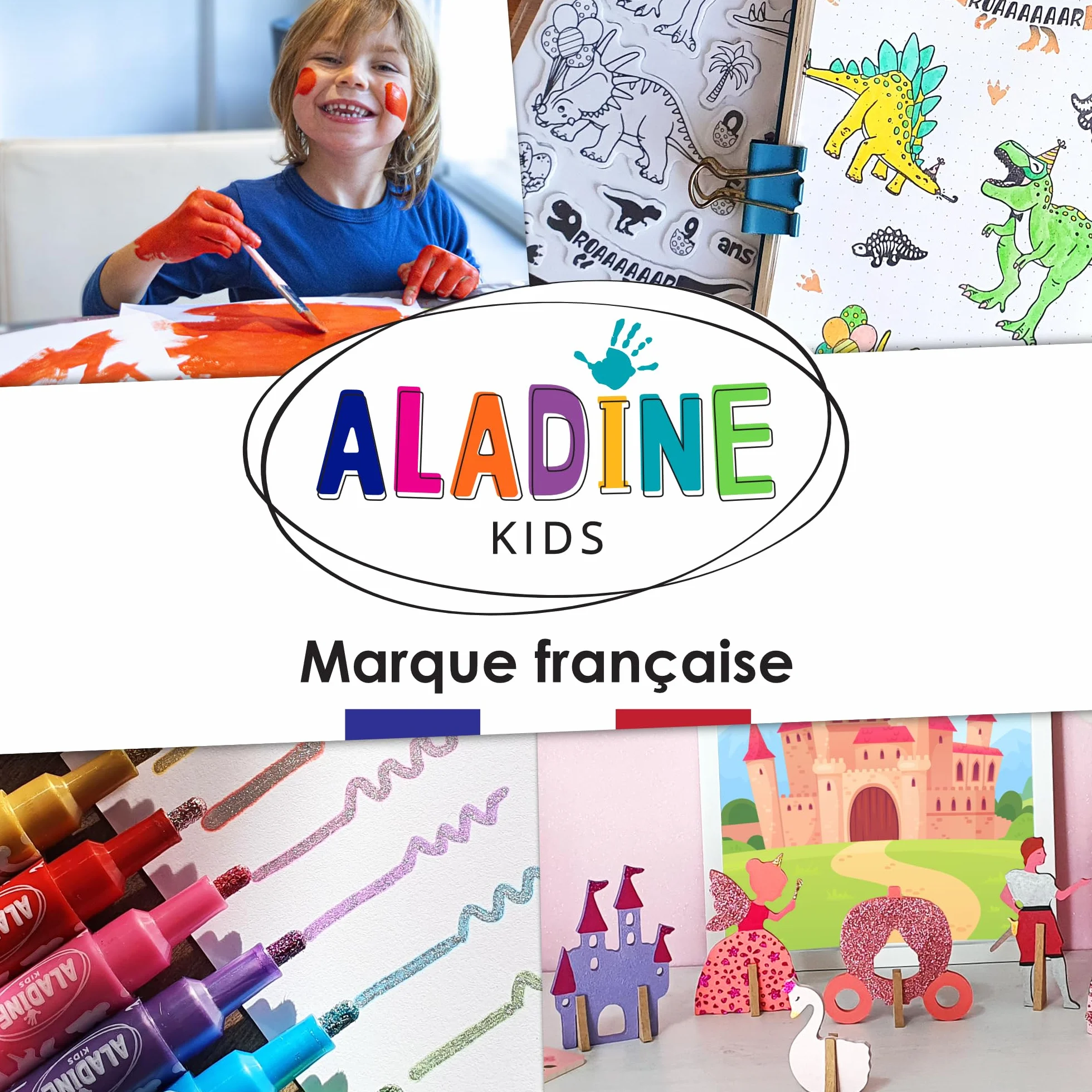 Aladine Stampominos 26 Tampons Lettres Alphabet avec Encreur Encre Lavable pour Enfant dès 4 Ans