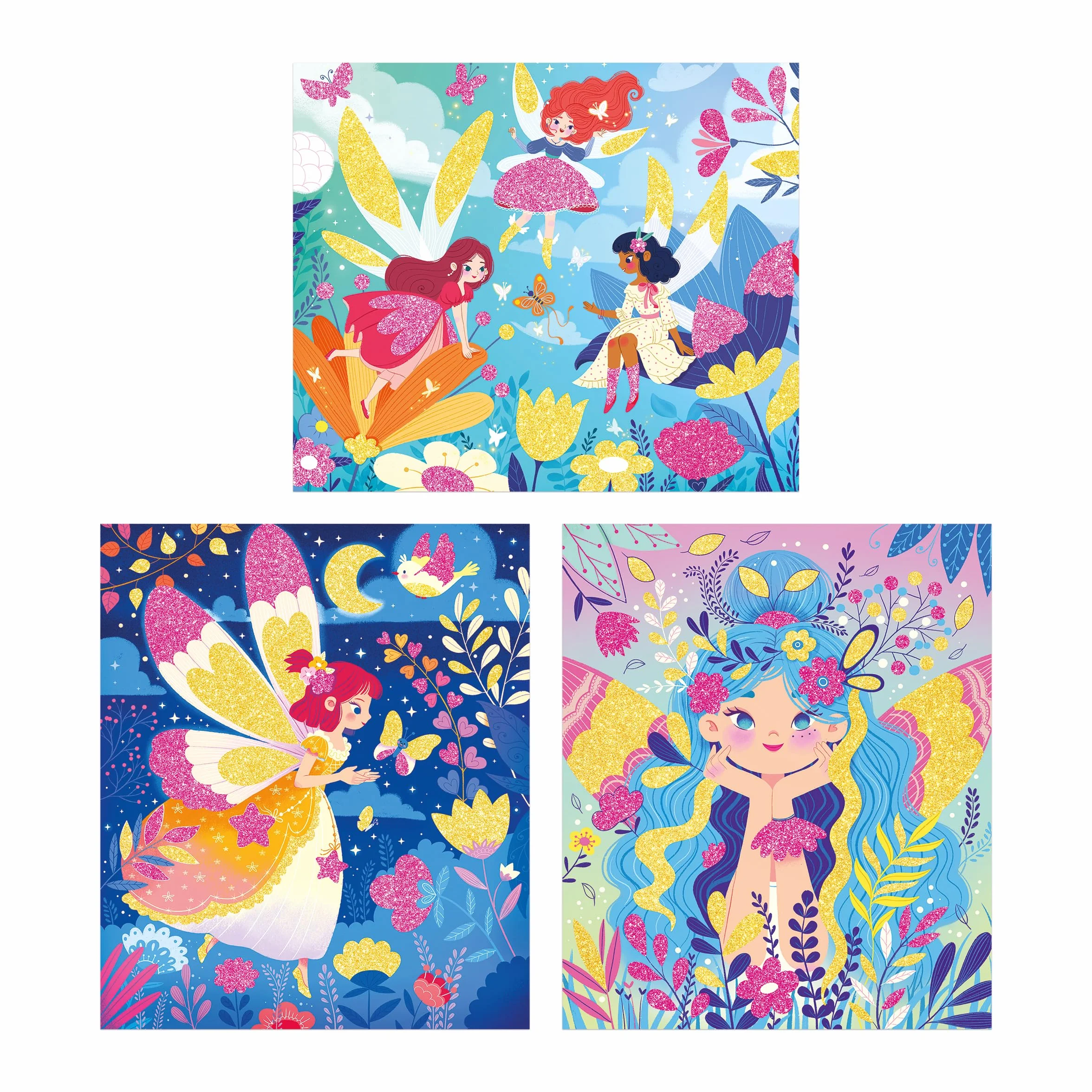 Janod Coffret Paillettes Fées 3 Tableaux à Décorer Kit Loisir Créatif Enfant dès 5 Ans