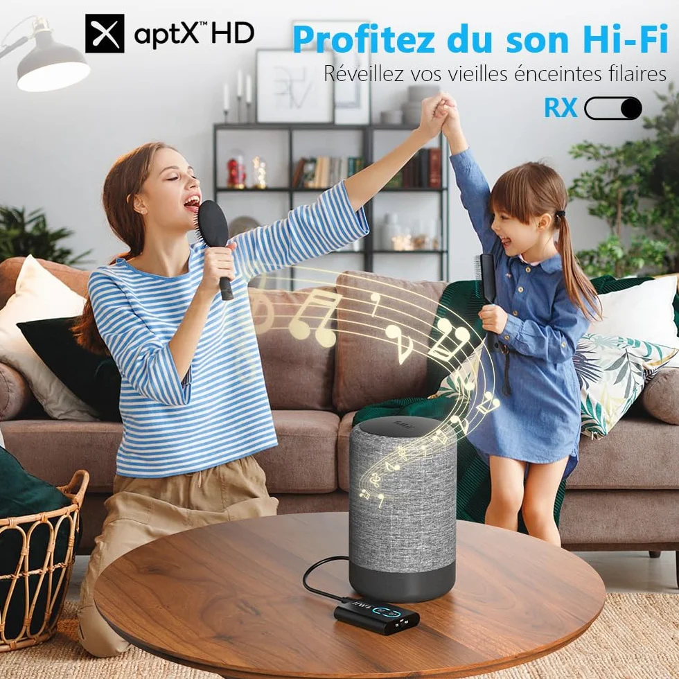 1Mii ML300 Transmetteur Récepteur Bluetooth 5.3 TV Casque sans Fil aptX Faible Latence HD AD 3.5mm AUX Adaptateur Audio