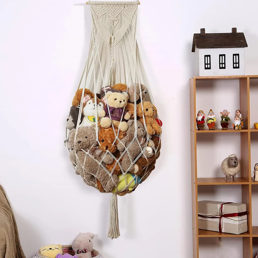 Filet de rangement pour peluches bohème macramé hamac organiseur chambre