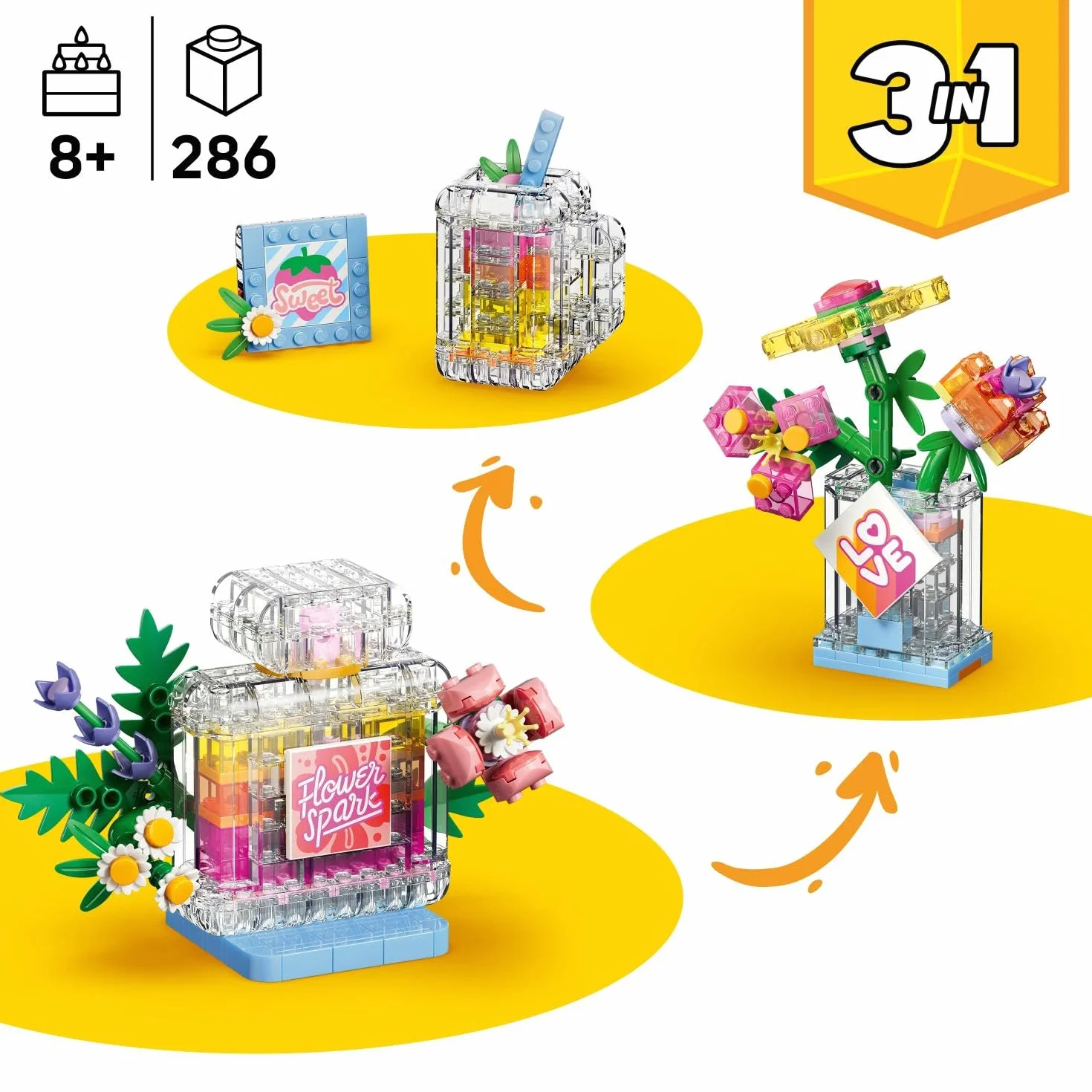 LEGO Creator 3-en-1 Flacon de Parfum au Décor Floral 31383 - Jouet de Construction Transformable en Vase ou Smoothie pour Enfants dès 8 Ans