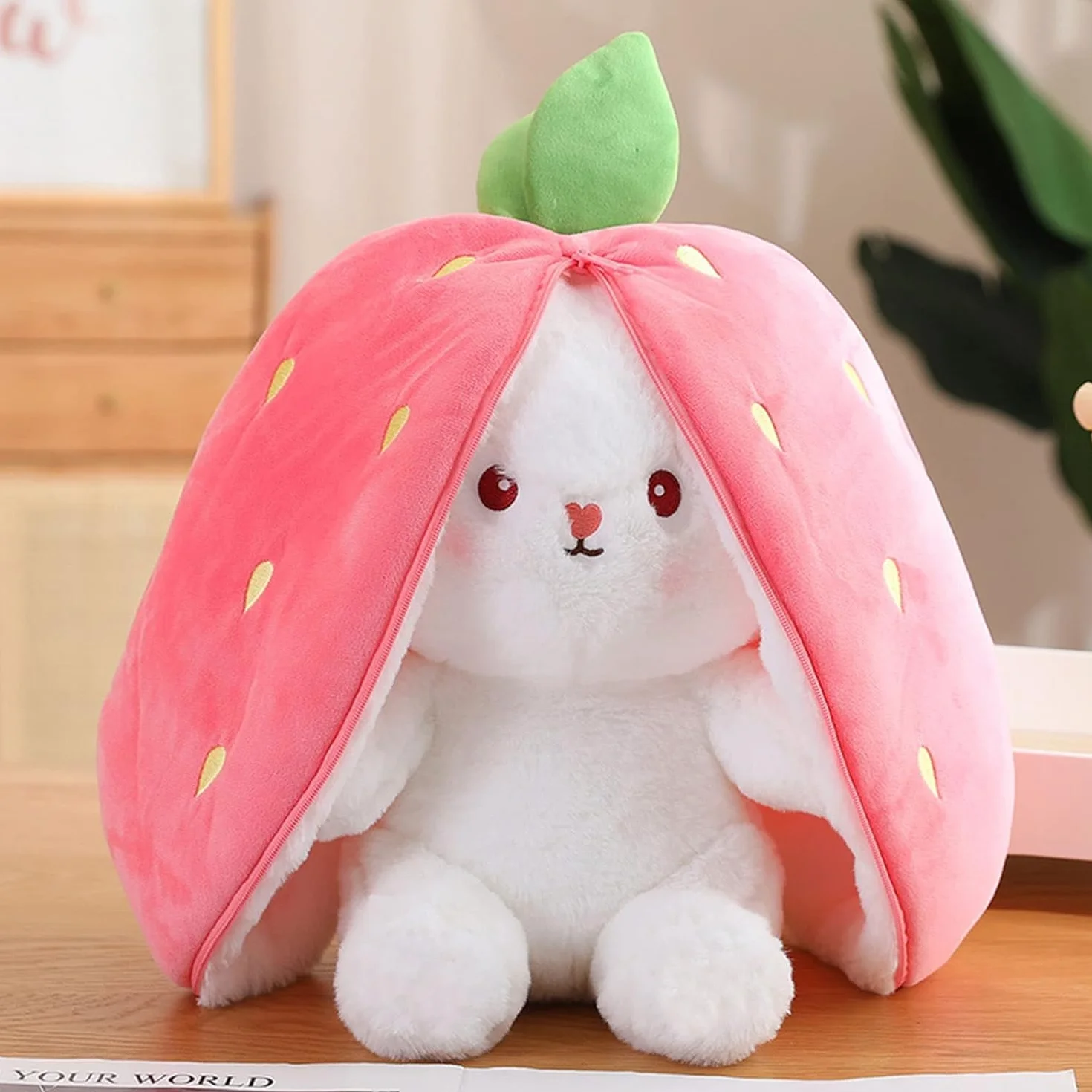 Lapin en peluche rose fraise 24 cm jouet Pâques pour enfants