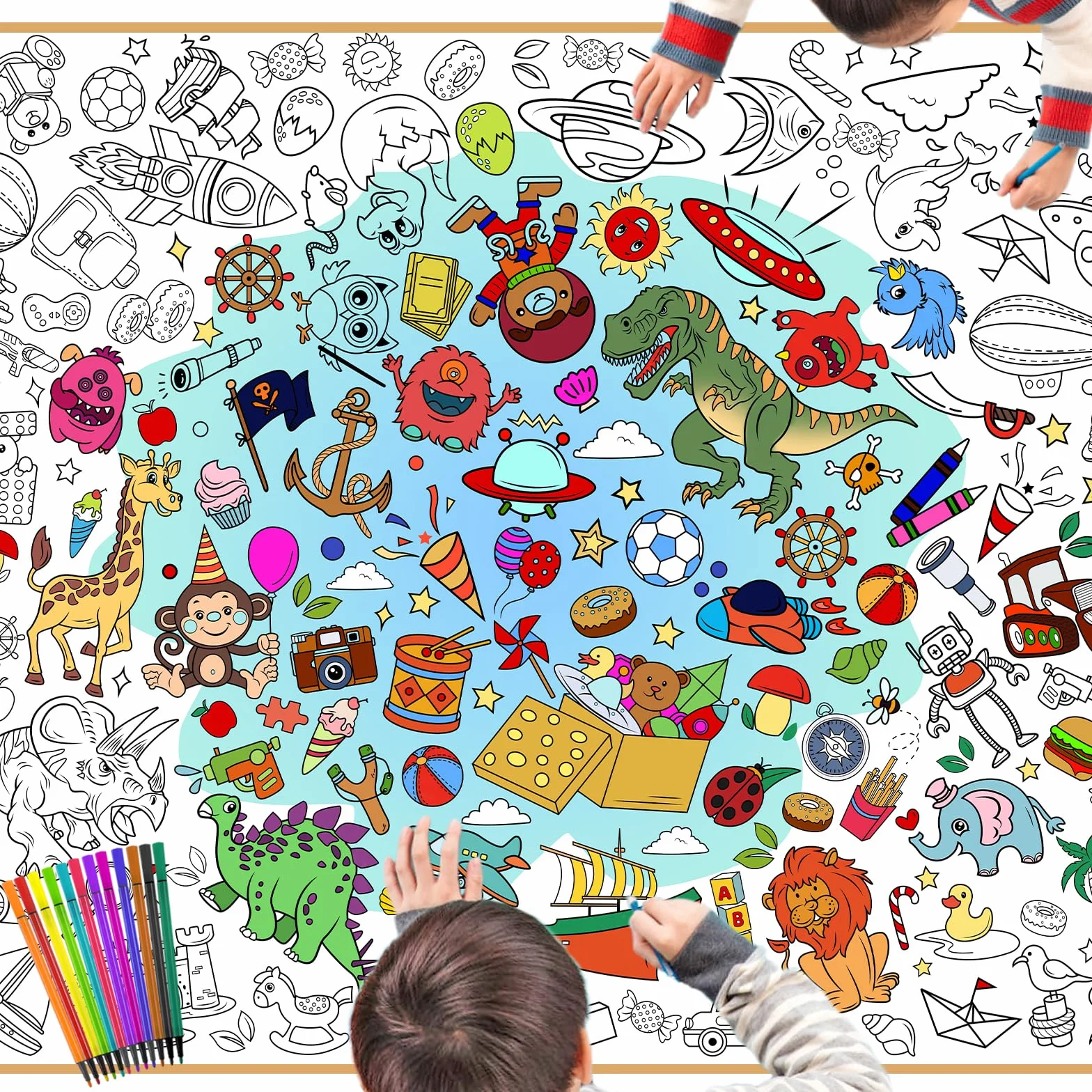 Joyeux Anniversaire Poster à Colorier Géant 118x84cm avec Feutres pour Enfants Garçons
