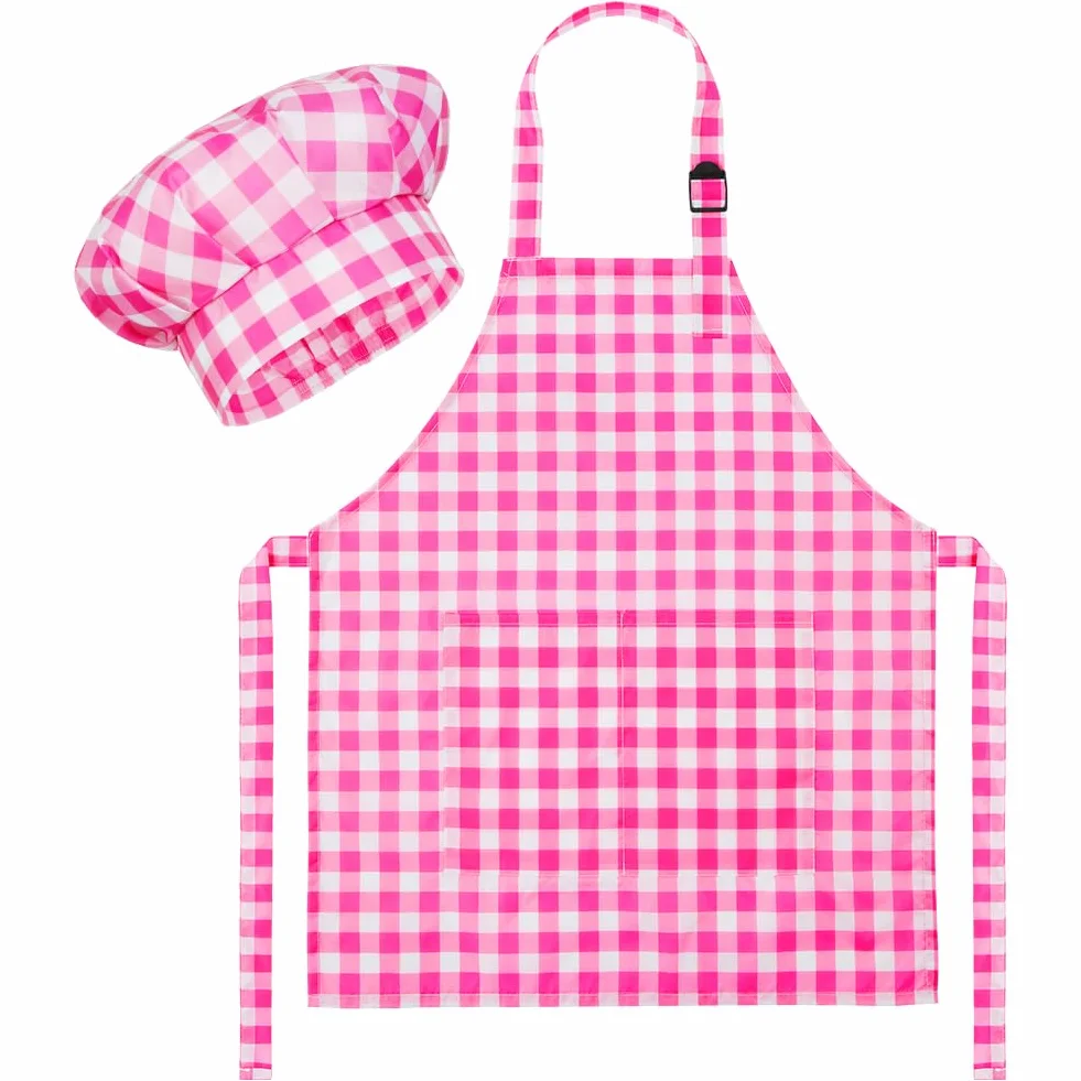 DiULi Ensemble Tablier et Toque de Chef pour Enfants, Tablier de Cuisine Réglable avec 2 Poches