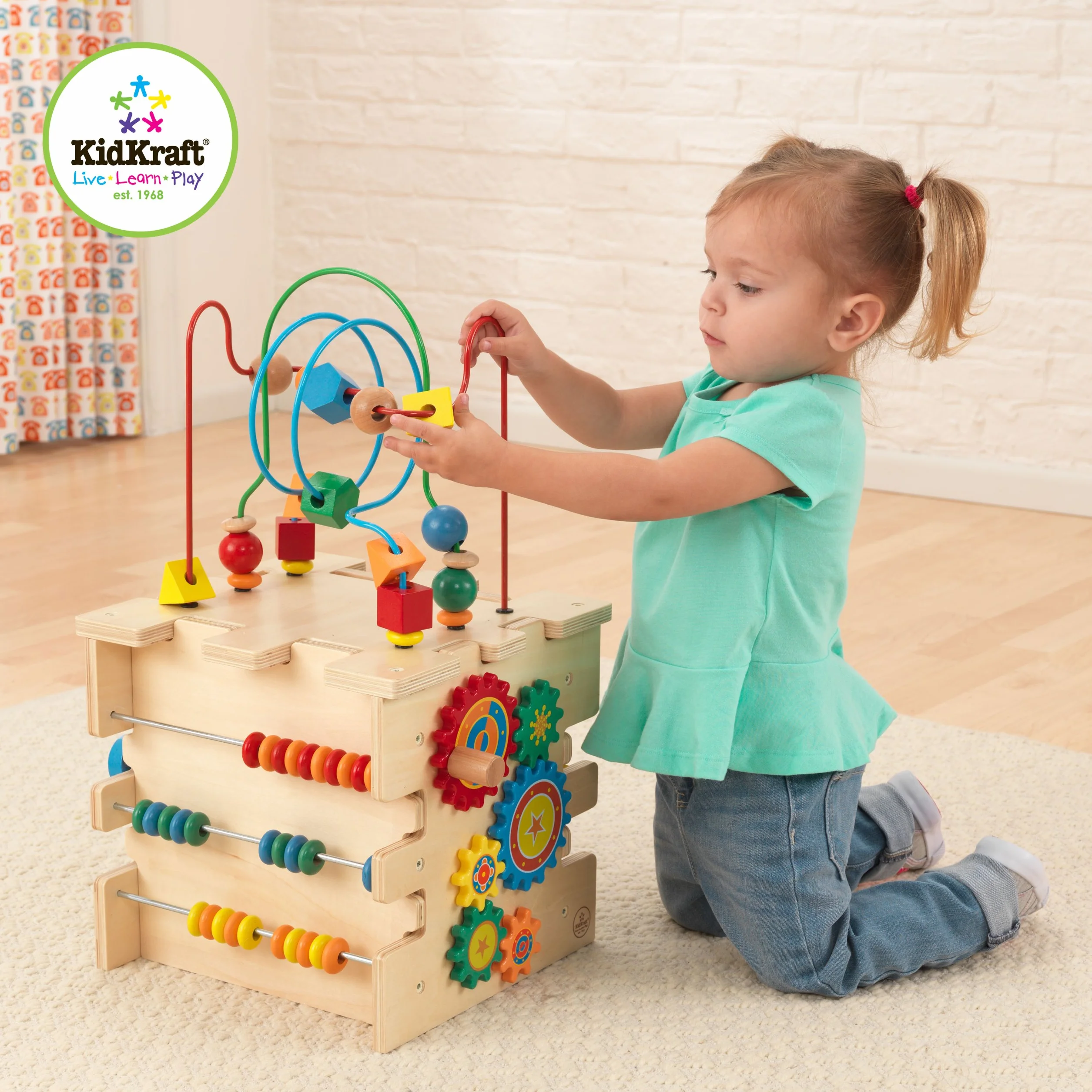 KidKraft Cube d'Activité Bébé Deluxe en Bois, Centre éducatif avec Labyrinthe de Perles et tri, Jouets d'Activité et de Développement 1 Ans