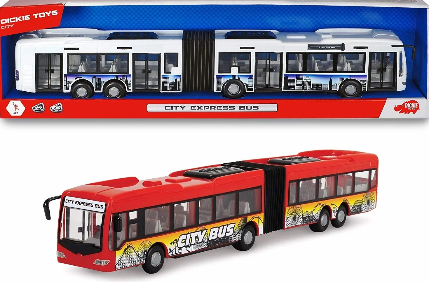 Dickie AMU Toys City Express Bus articulé, Bus Jouet, 46 cm, Rouge ou Blanc