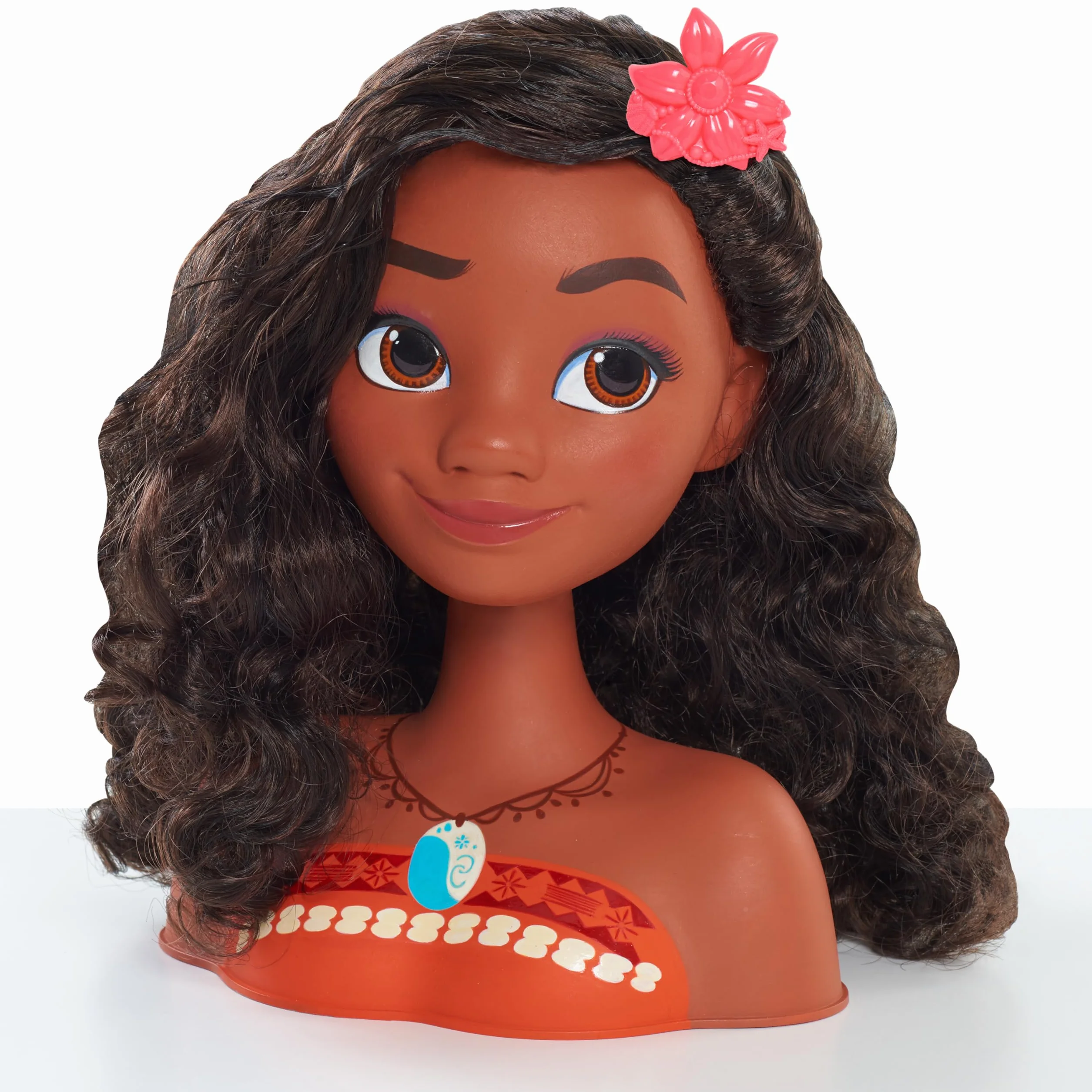Just Play Tête à coiffer Vaiana Princesses Disney avec Accessoires 14 Pièces Chevelure Brune Yeux Marron Jouets Enfants 3 Ans+