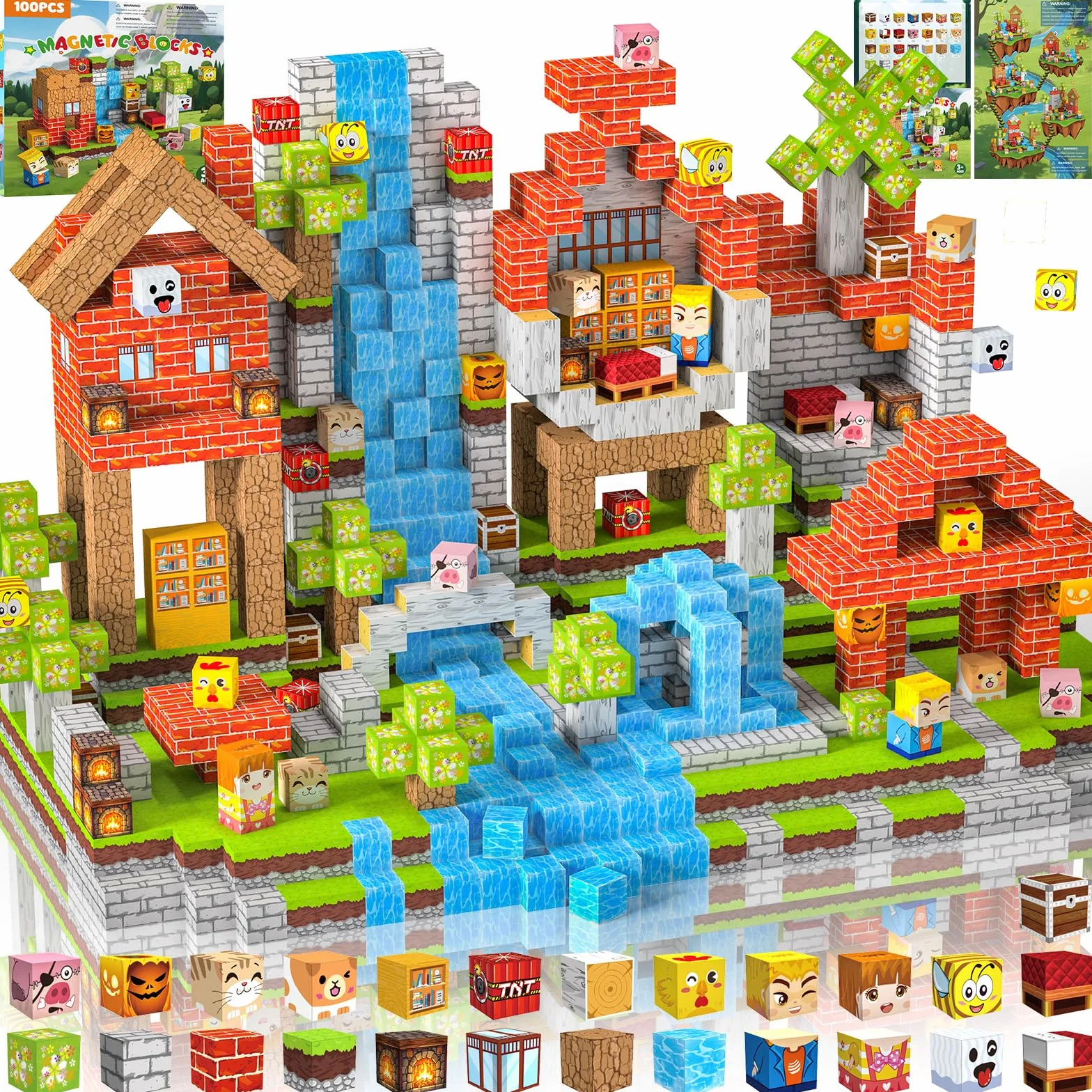 Construction Magnetique Enfant 100 pièces 2CM Magnetic Blocks 3+ Jeux Aimants, Bloc de Cube Magnétique pour Garçon et Fille, Jouet Créatif Montessori