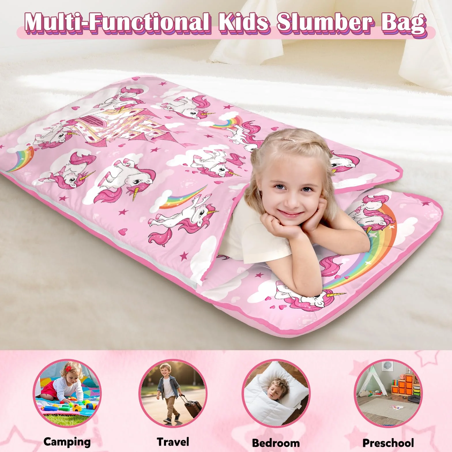 Sac de Couchage Enfant Oreillers Amovibles Couvertures Camping