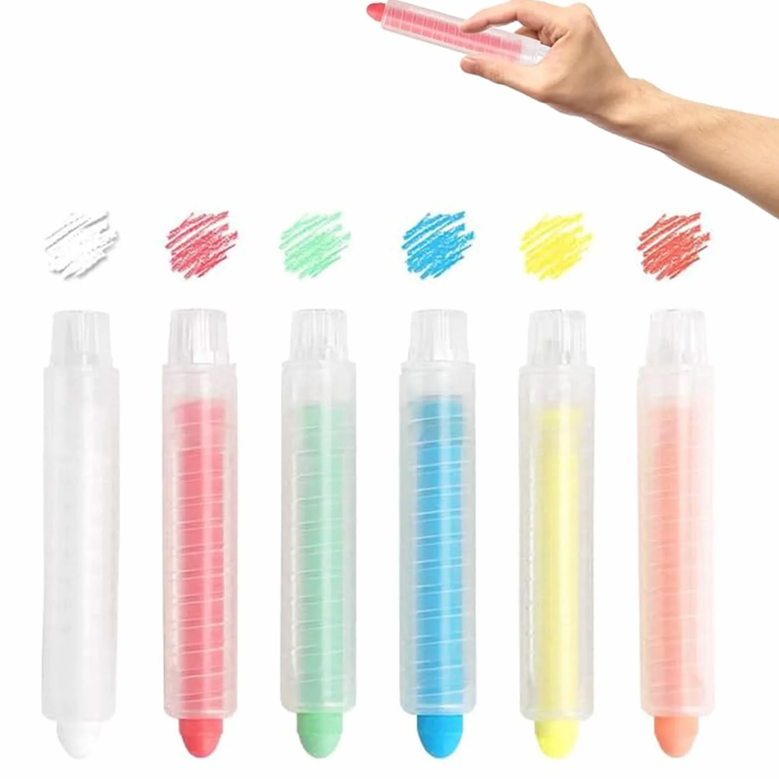 Bavooty Lot de 6 crayons à craie colorés lavables sans poussière avec porte-craie réglable
