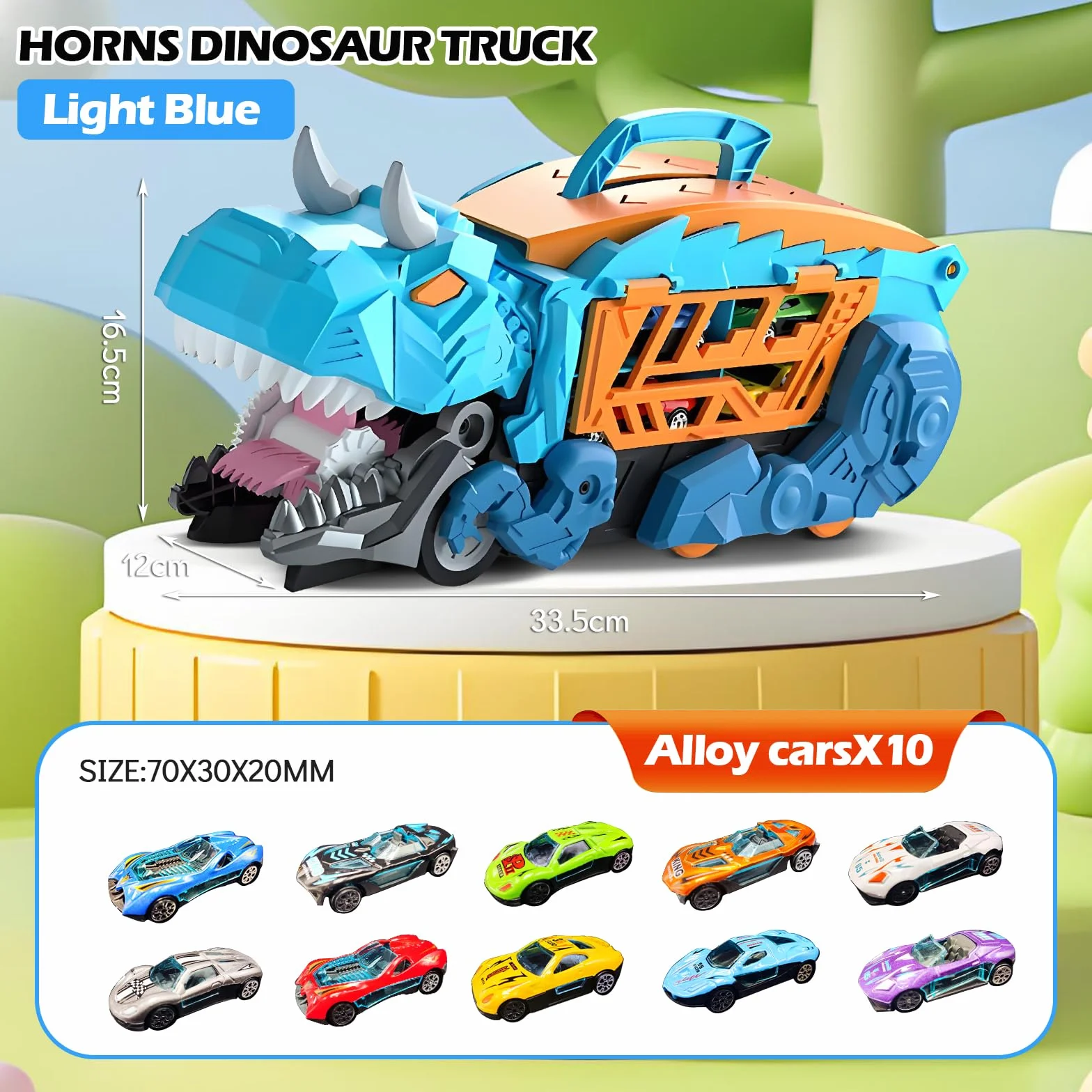 Pardofelis Camion Transporteur Voiture Dinosaure Jouet Portable avec Piste de Course Éjectable 10 Mini Voitures pour Enfants 3-6 Ans Garçons Cadeau